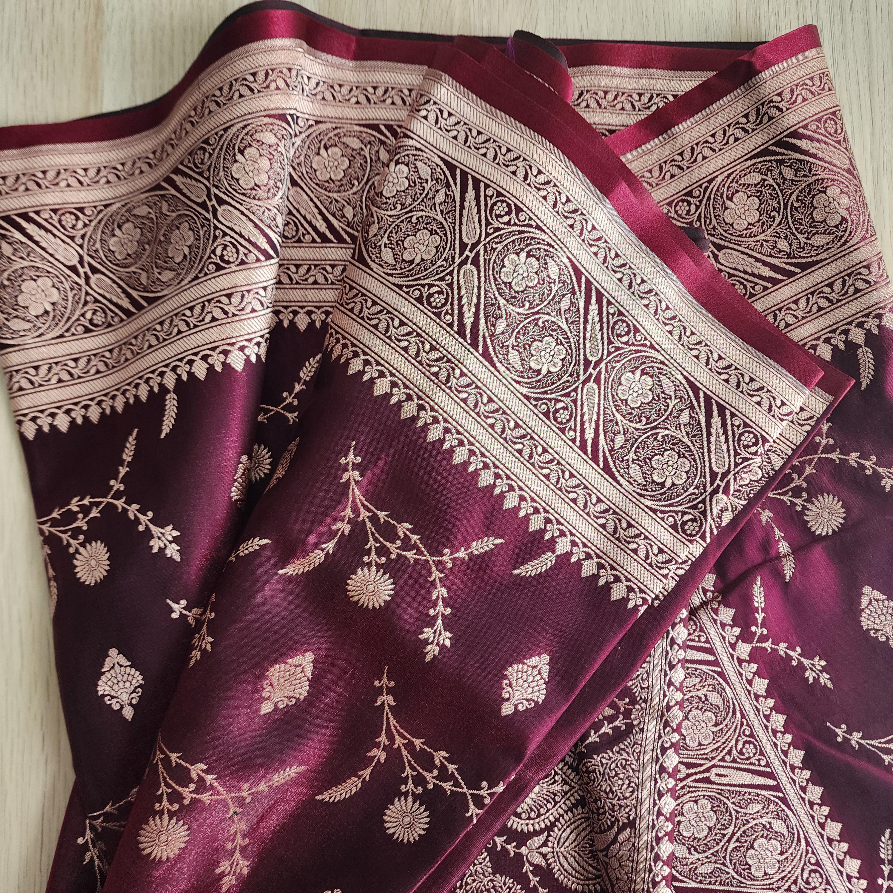 Royal Magenta Maroon, Pure Banarasi Katan Silk Saree with Rich Zari Weaving