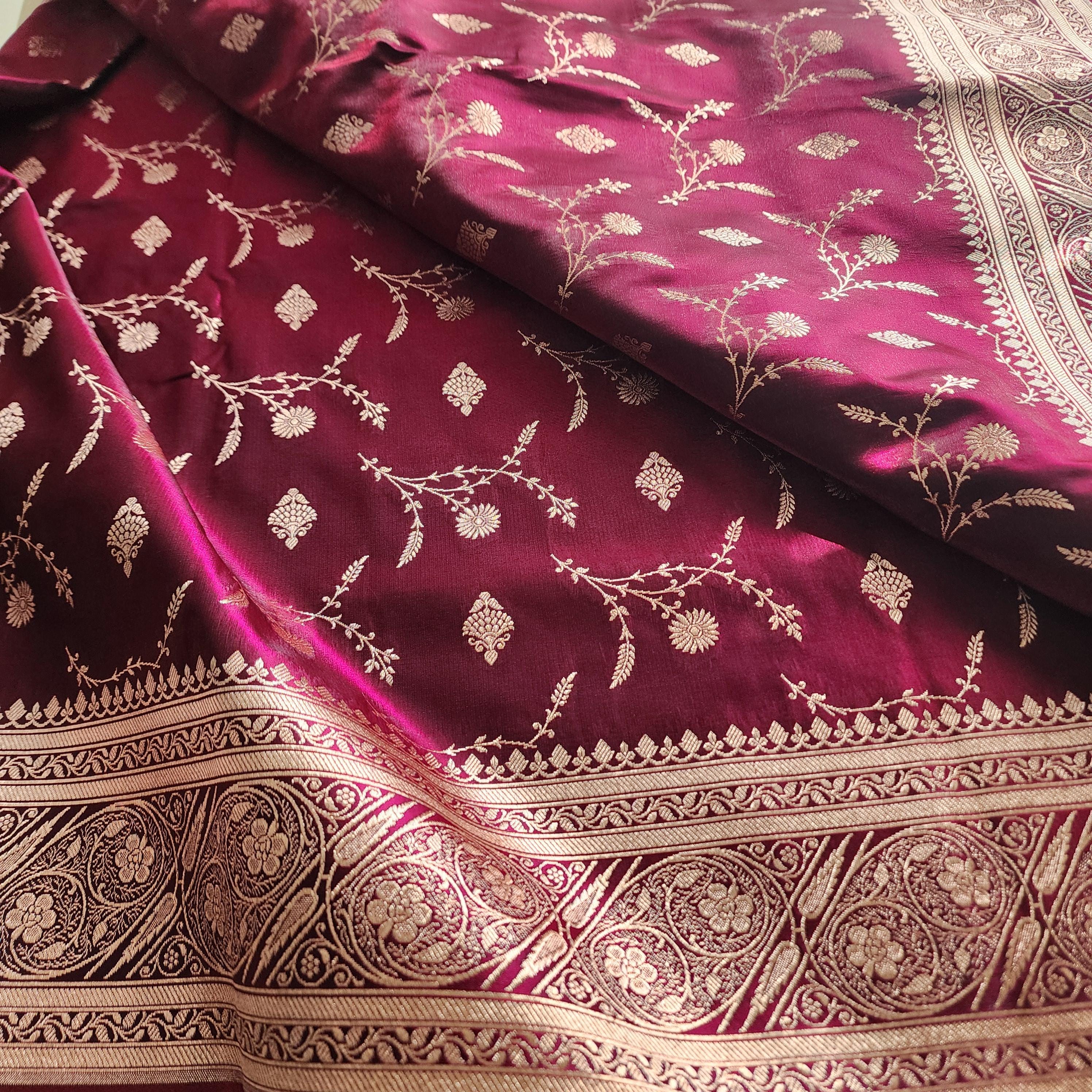 Royal Magenta Maroon, Pure Banarasi Katan Silk Saree with Rich Zari Weaving