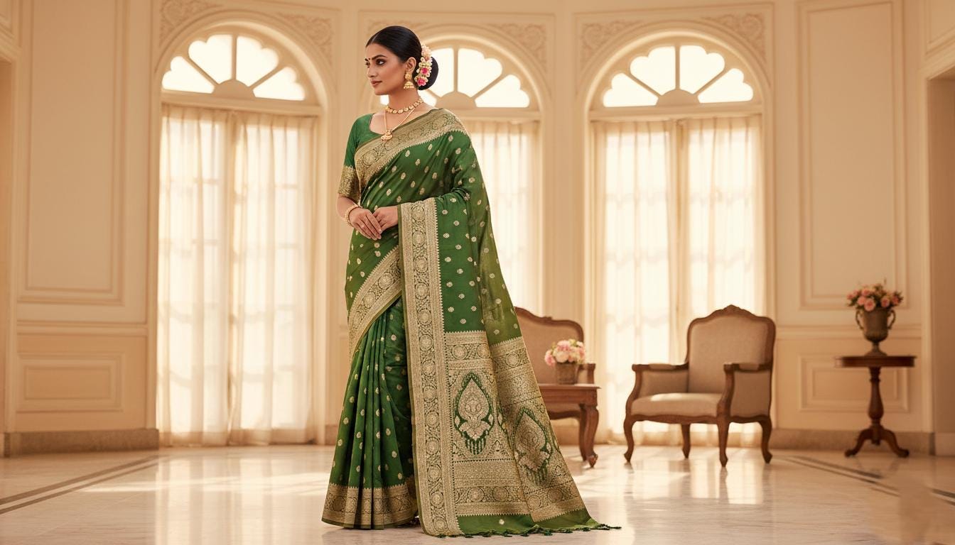 Rich Mehendi green, Pure Banarasi Katan Silk Saree with Rich Zari Weaving