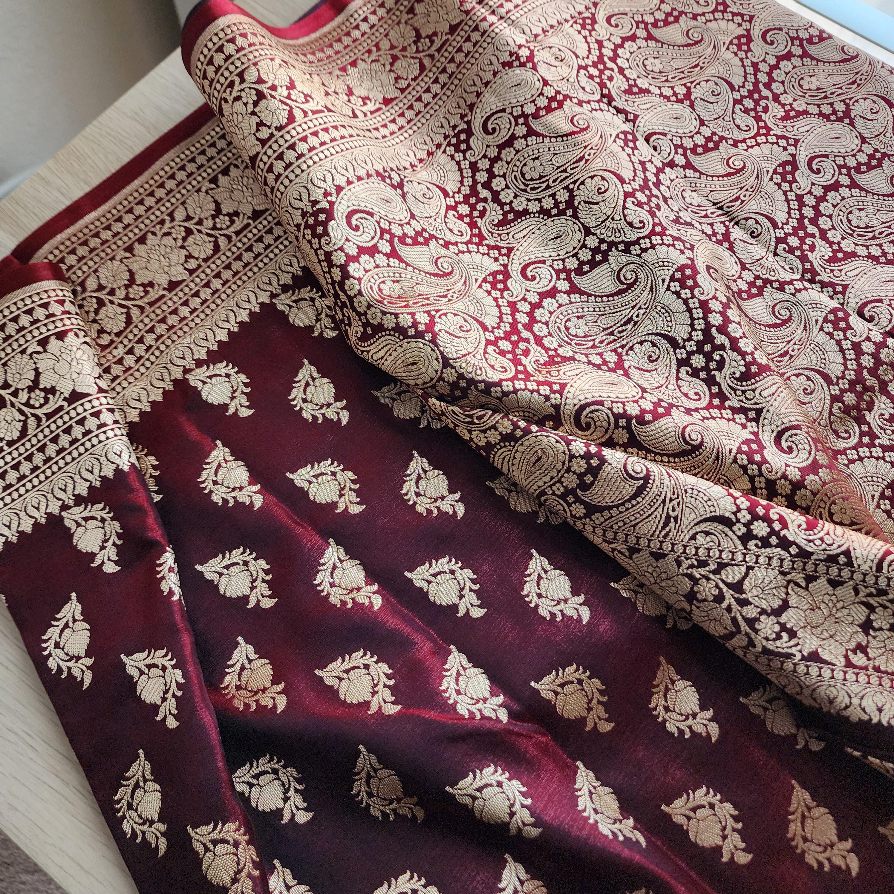 Deep Maroon Pure Banarasi Katan Silk Saree with Rich Zari Weaving