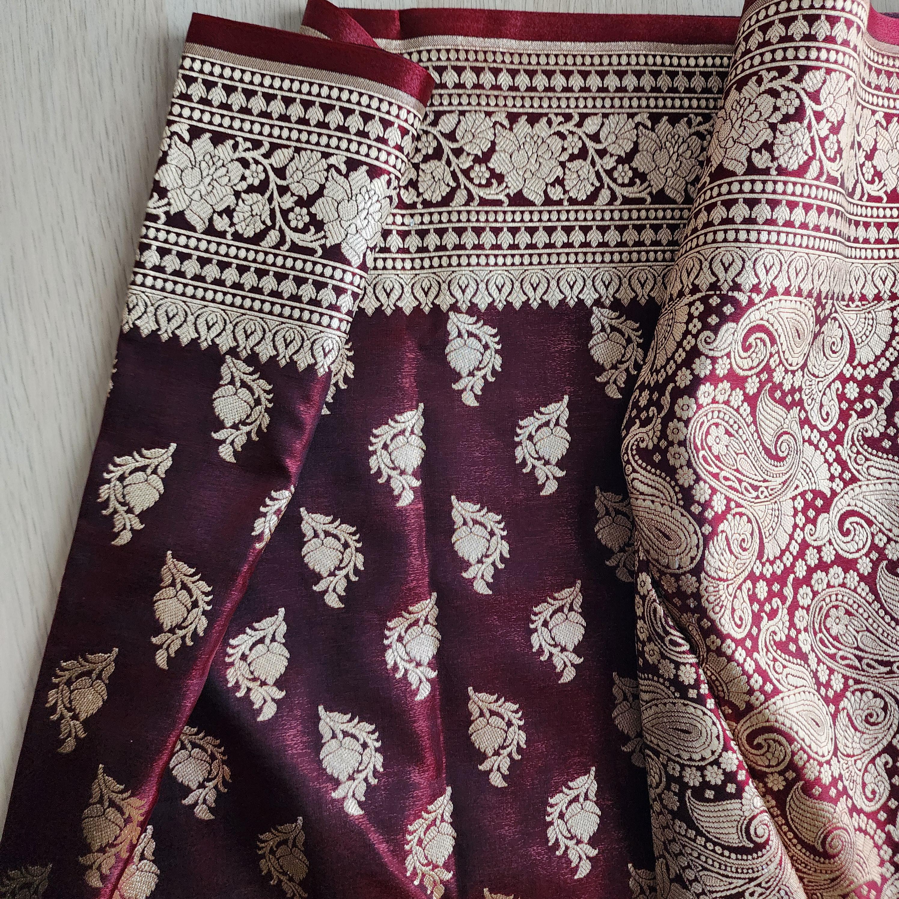 Deep Maroon Pure Banarasi Katan Silk Saree with Rich Zari Weaving