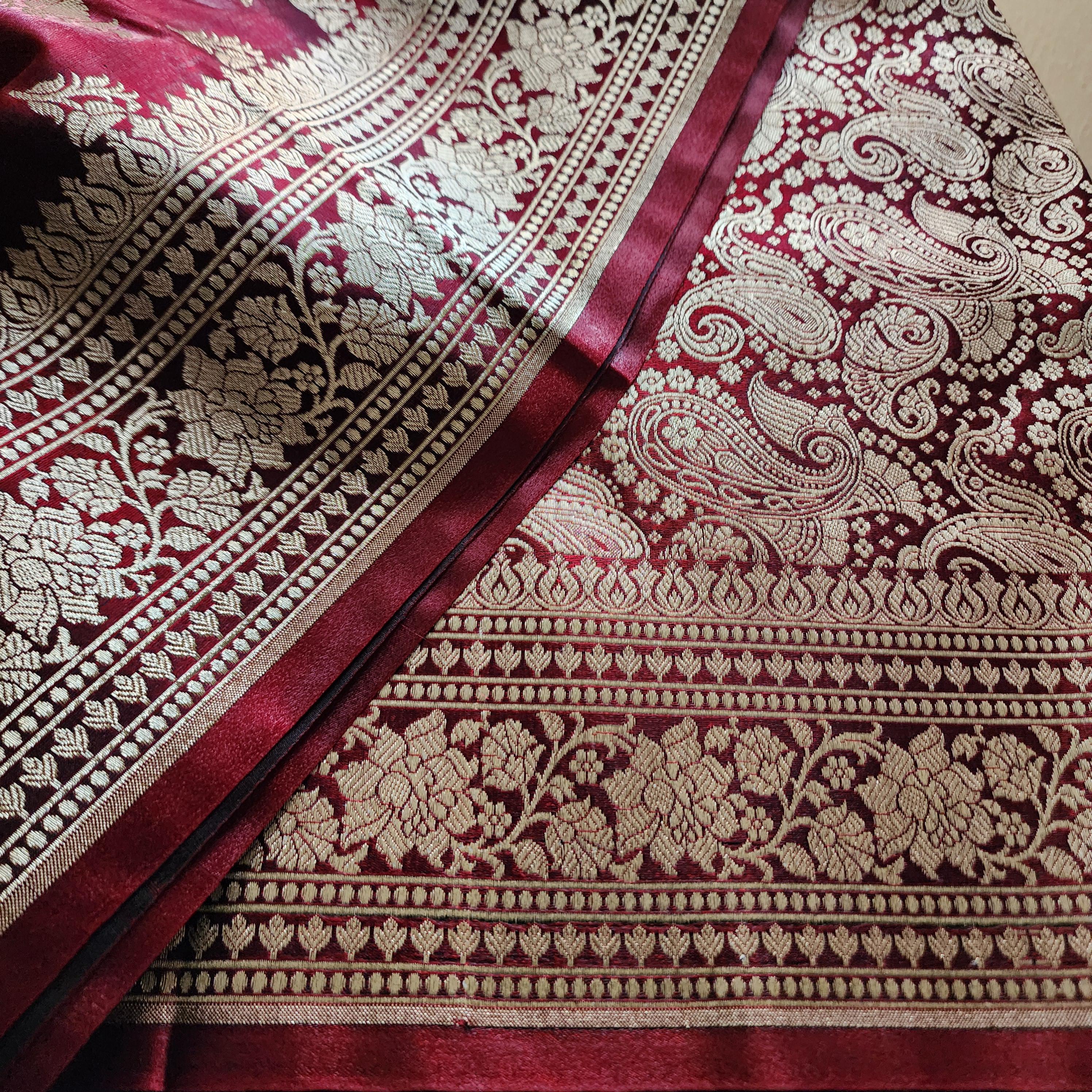 Deep Maroon Pure Banarasi Katan Silk Saree with Rich Zari Weaving
