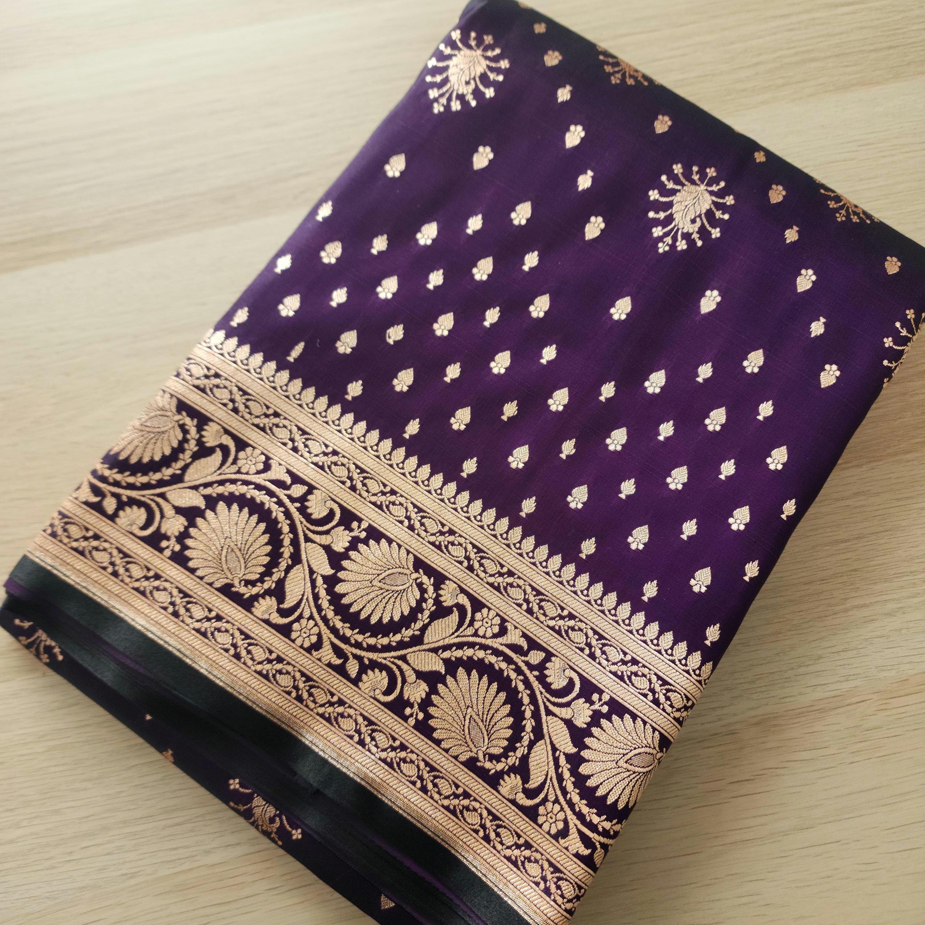 Royal Purple, Pure Banarasi Katan Silk Saree with Rich Zari Weaving