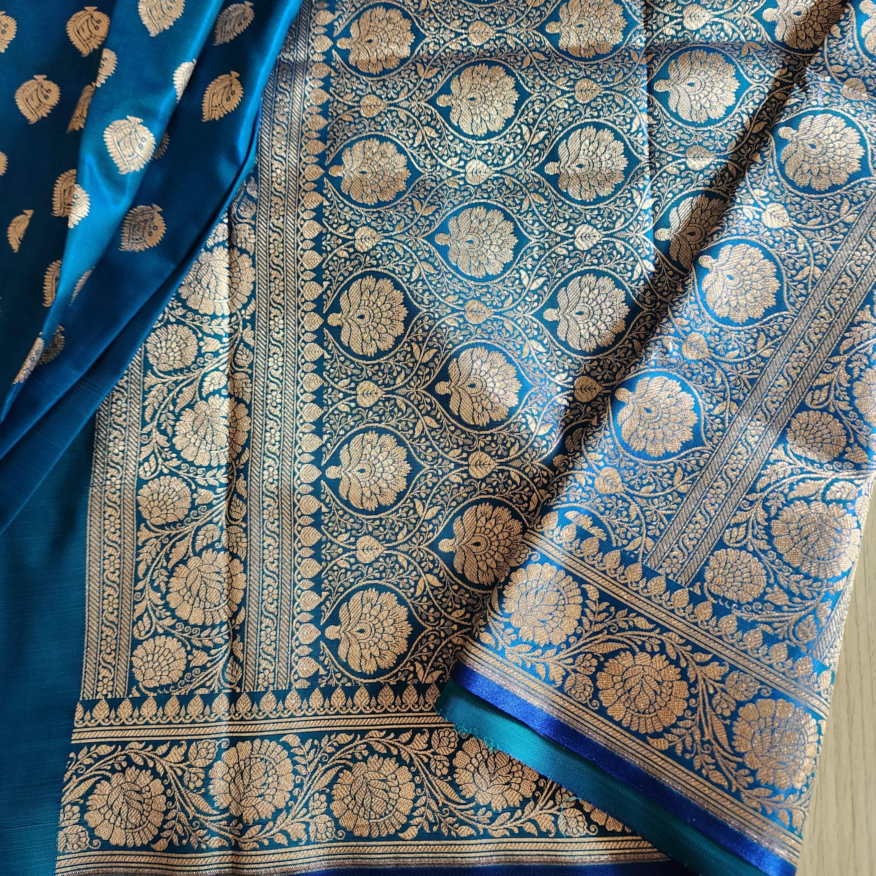 Rich Azure Pure Banarasi Katan Silk Saree with Rich Zari Weaving
