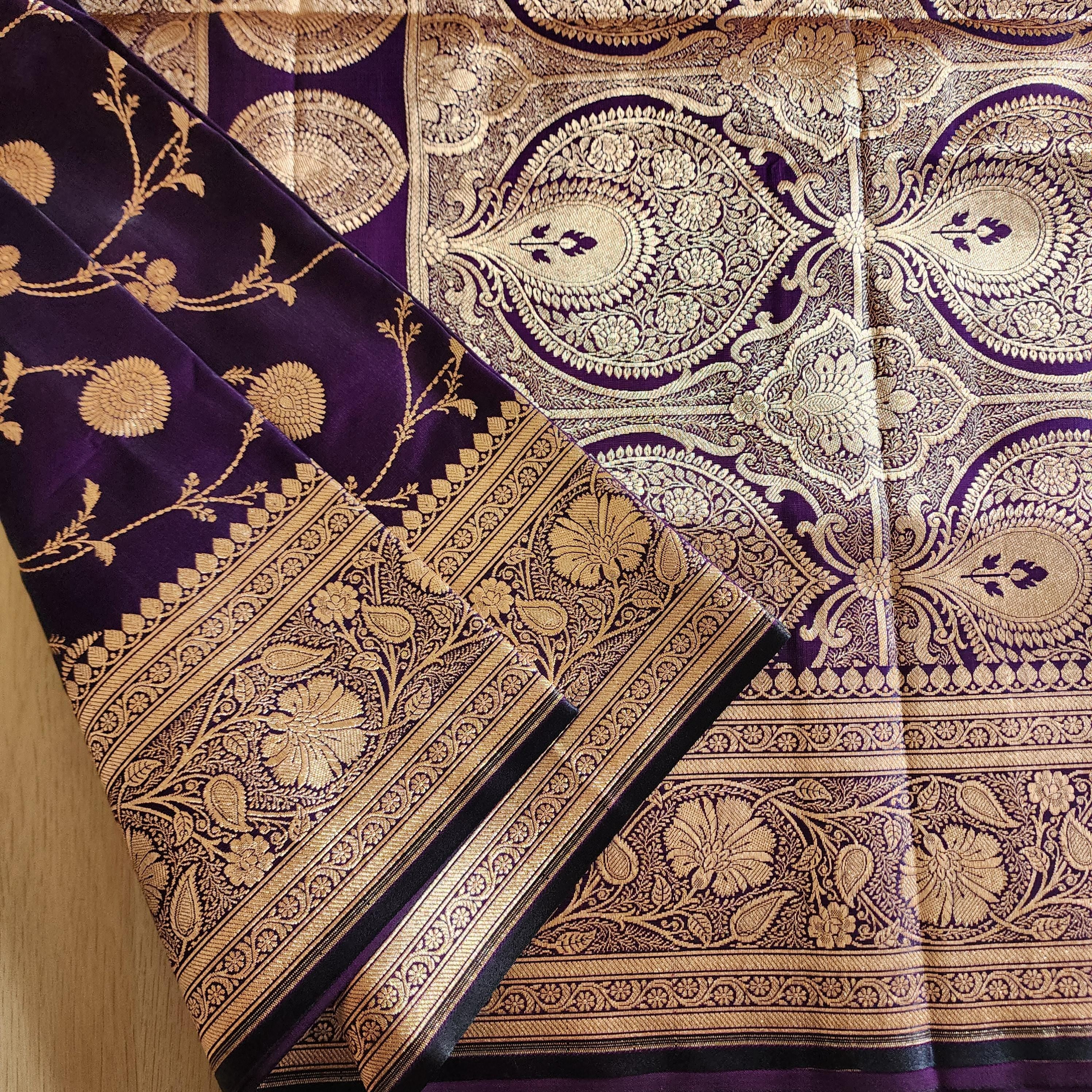 Deep Purple Pure Banarasi Katan Silk Saree with Rich Zari Weaving
