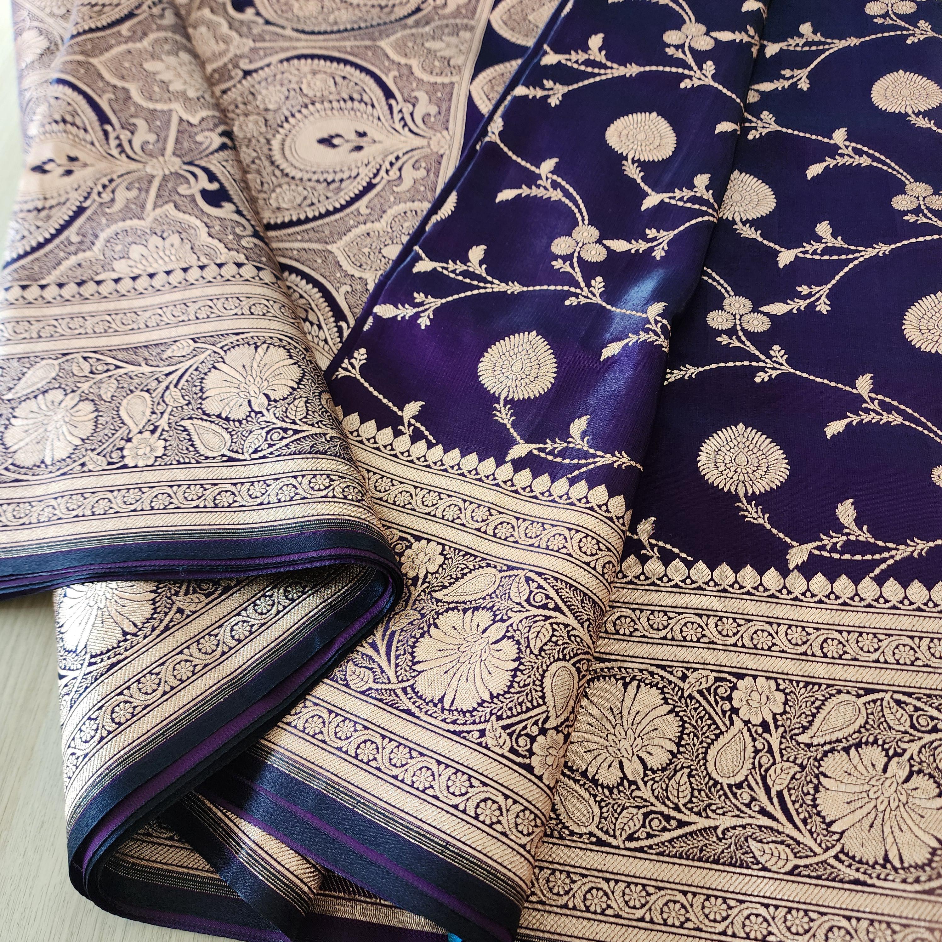 Deep Purple Pure Banarasi Katan Silk Saree with Rich Zari Weaving