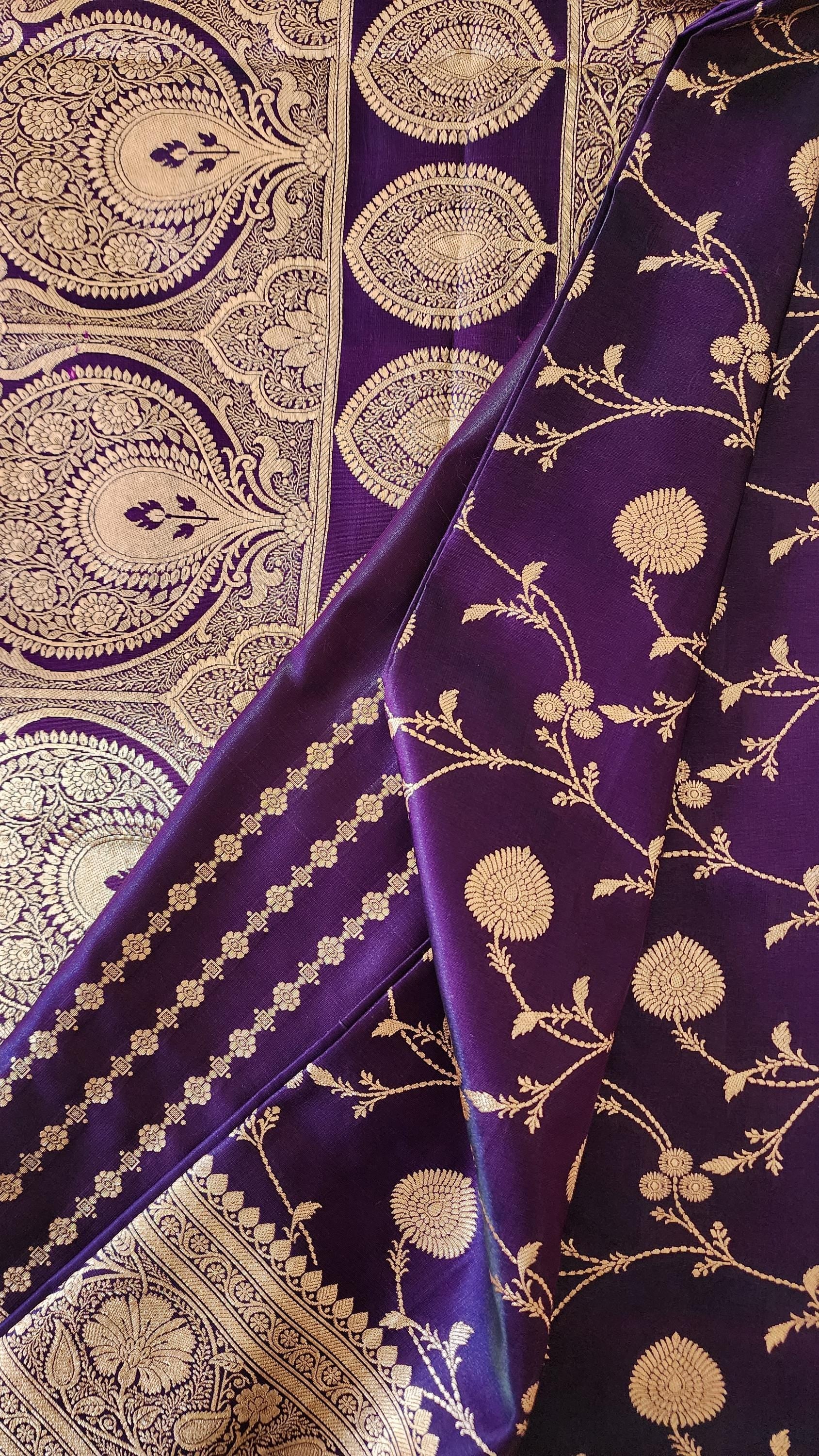 Deep Purple Pure Banarasi Katan Silk Saree with Rich Zari Weaving