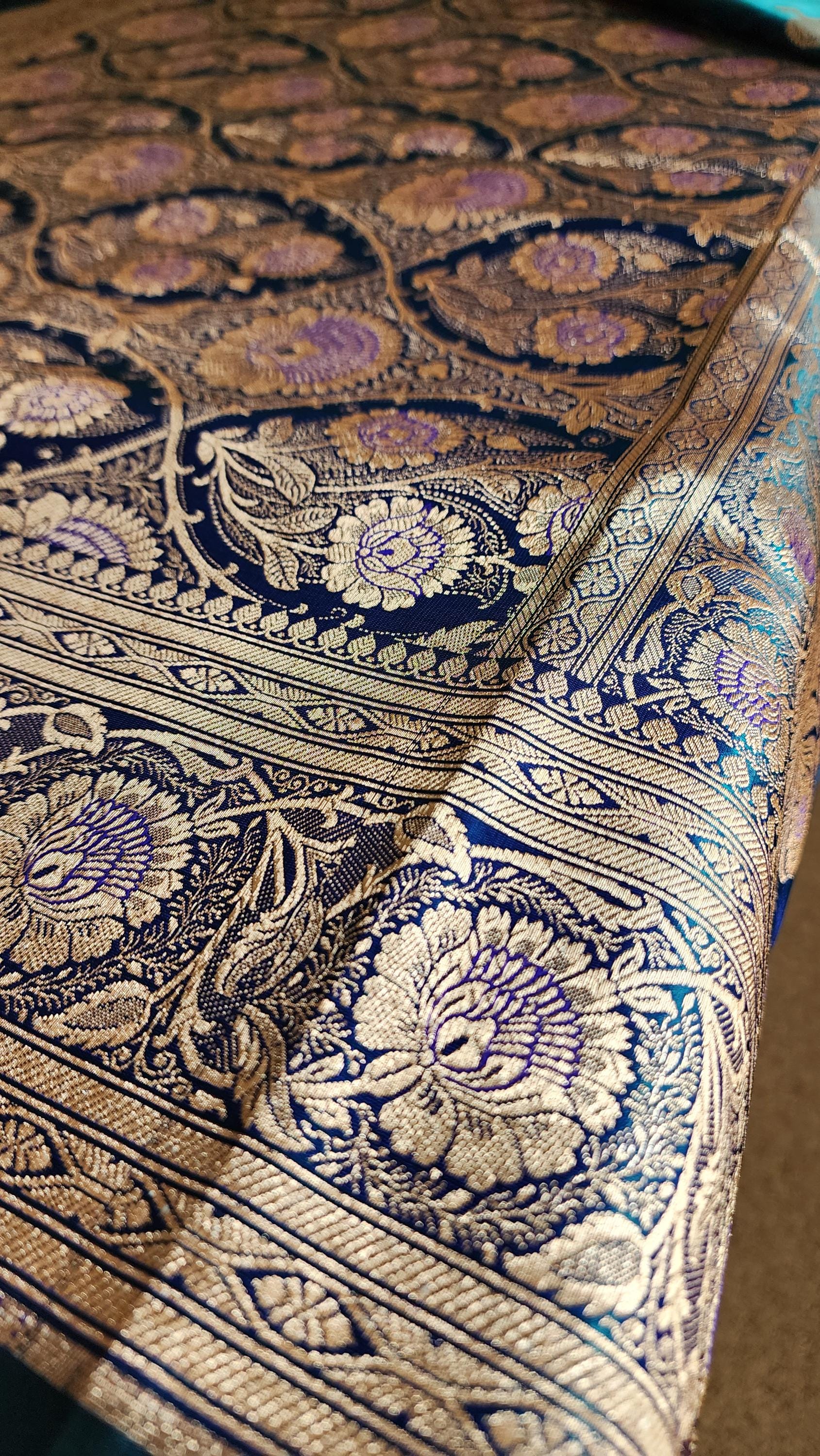 Deep Peacock Blue Pure Banarasi Katan Silk Saree with Rich Zari Weaving