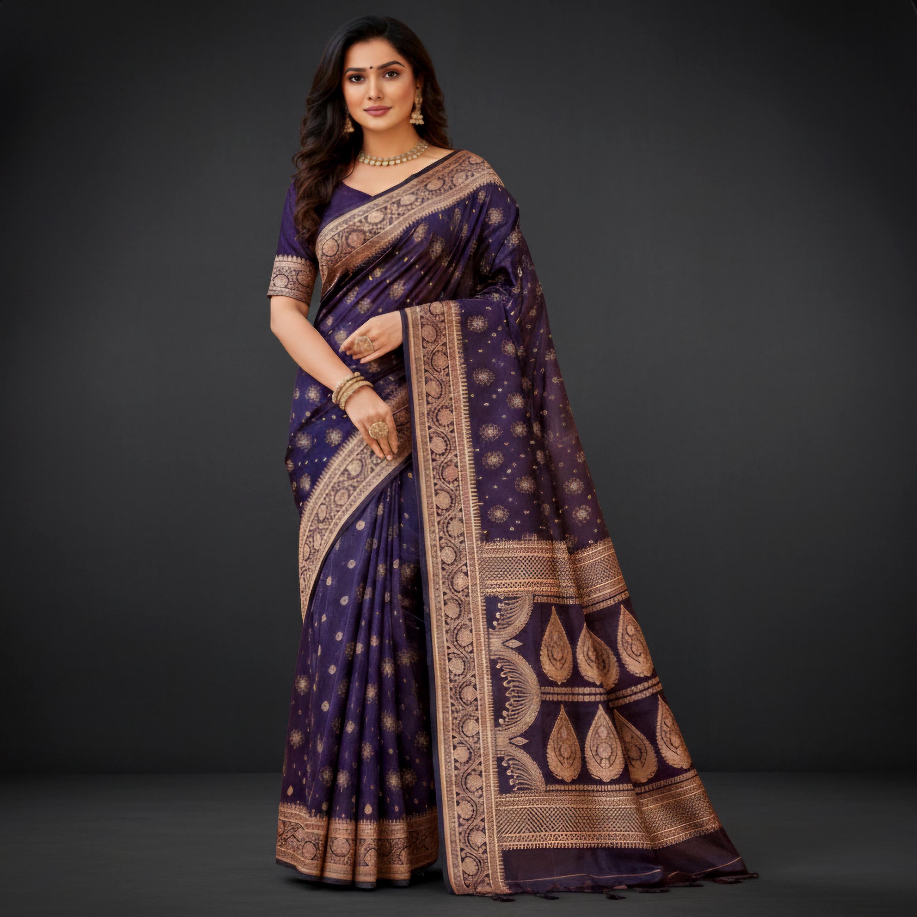 Royal Purple, Pure Banarasi Katan Silk Saree with Rich Zari Weaving