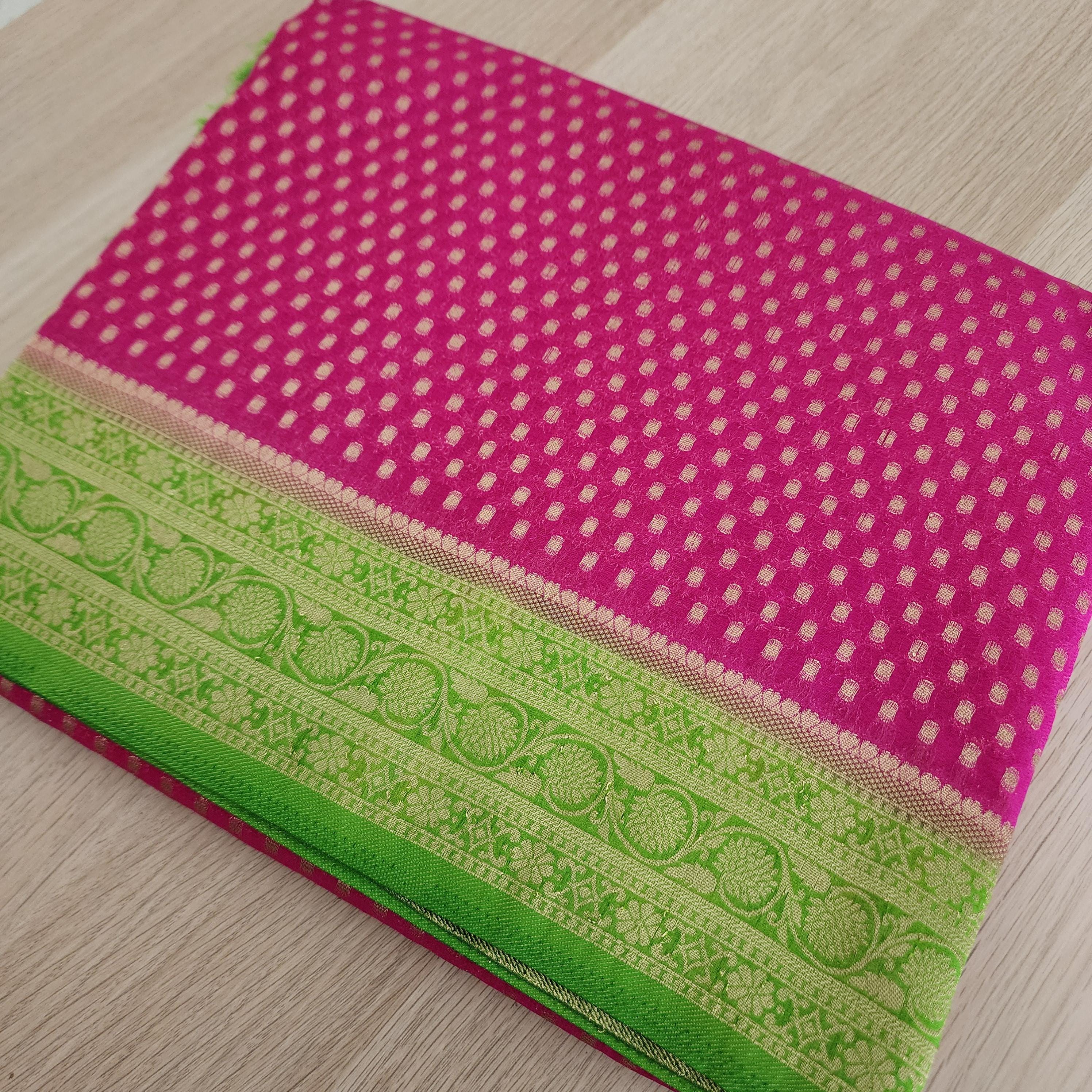 Alluring Pink-Green Khaddi Georgette Banarasi Saree  Light, Elegant, and Flowy