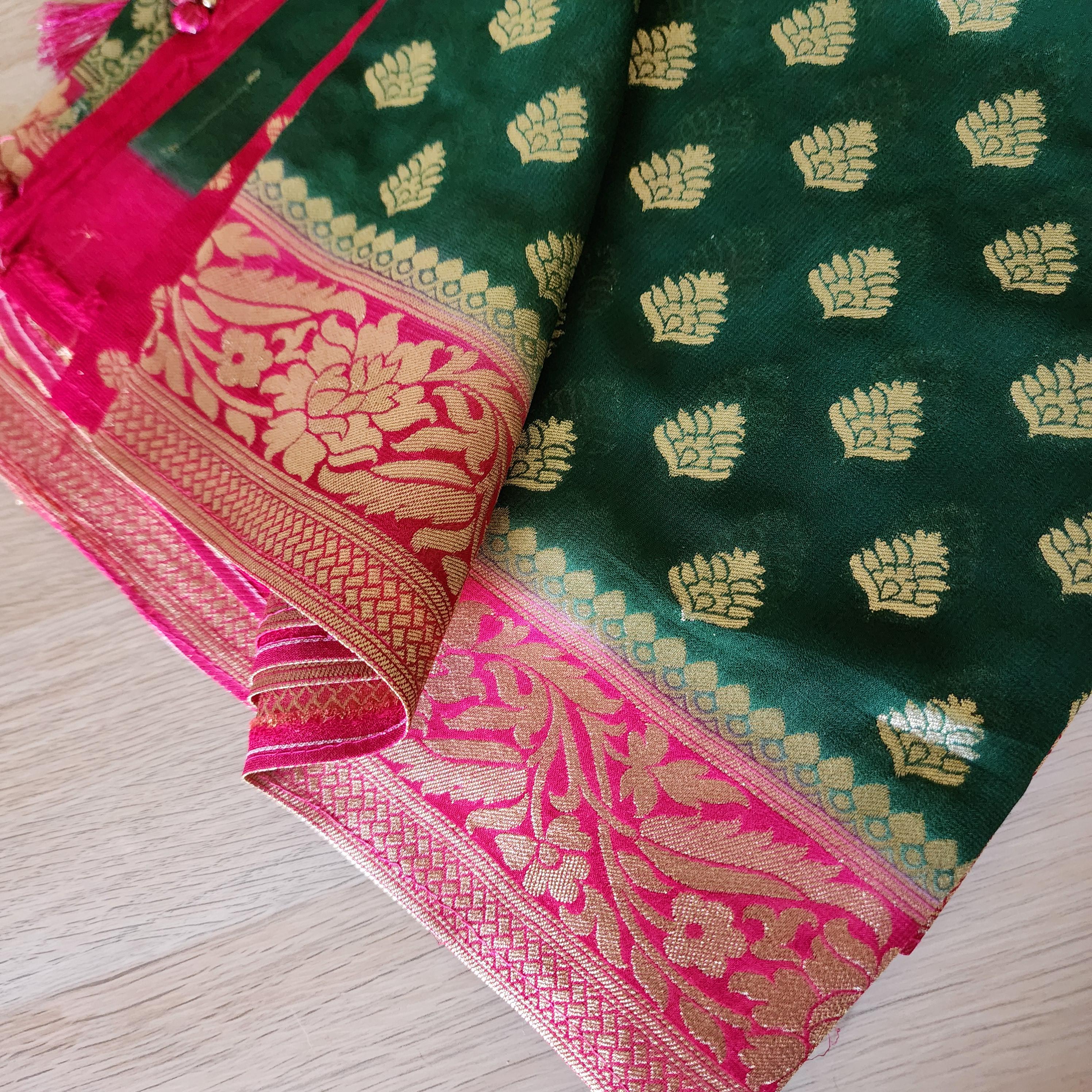 Enchanting Dual-Tone Green & Pink Khaddi Georgette Banarasi Saree  Soft, Elegant And Regal