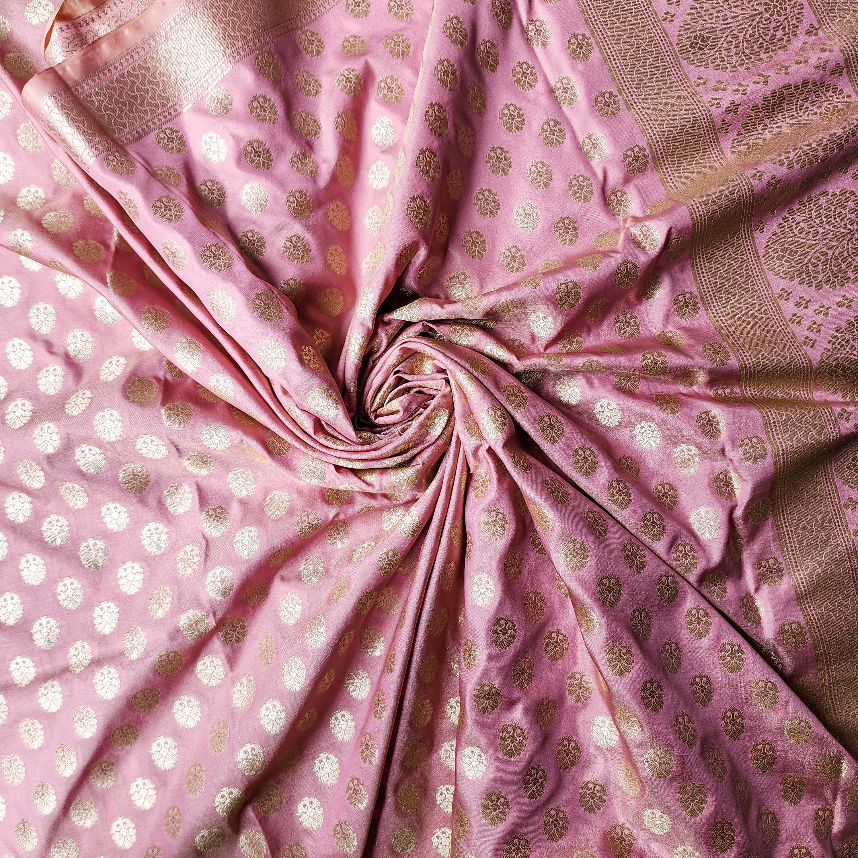 Baby Blush Pink Banarasi Dupatta  Soft Gold Dots, Chic Minimal Festive Wear