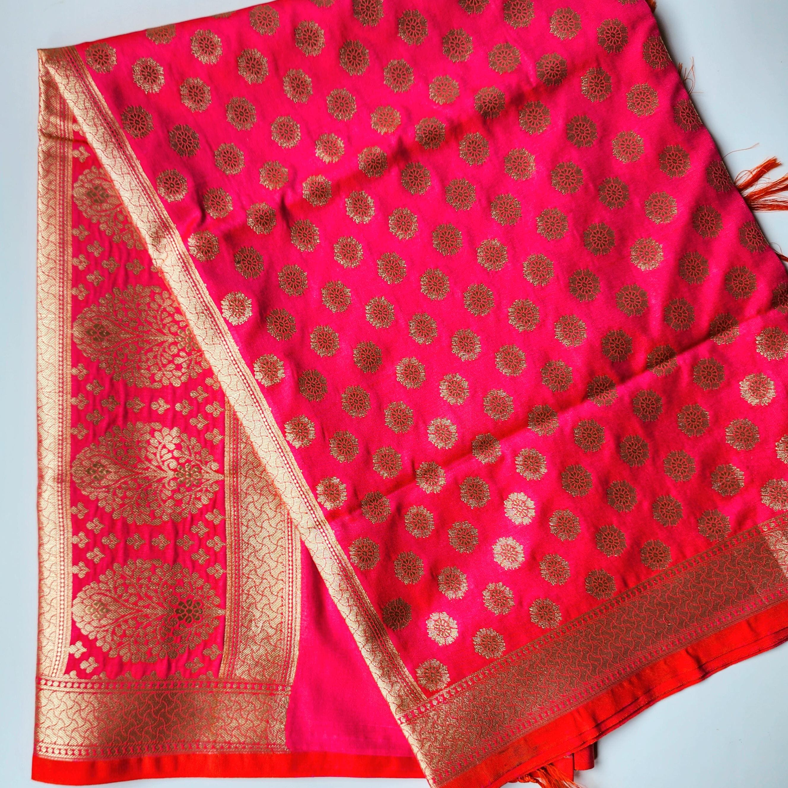 Coral Pink Banarasi Dupatta  Zari Polka Design, Radiant & Festive