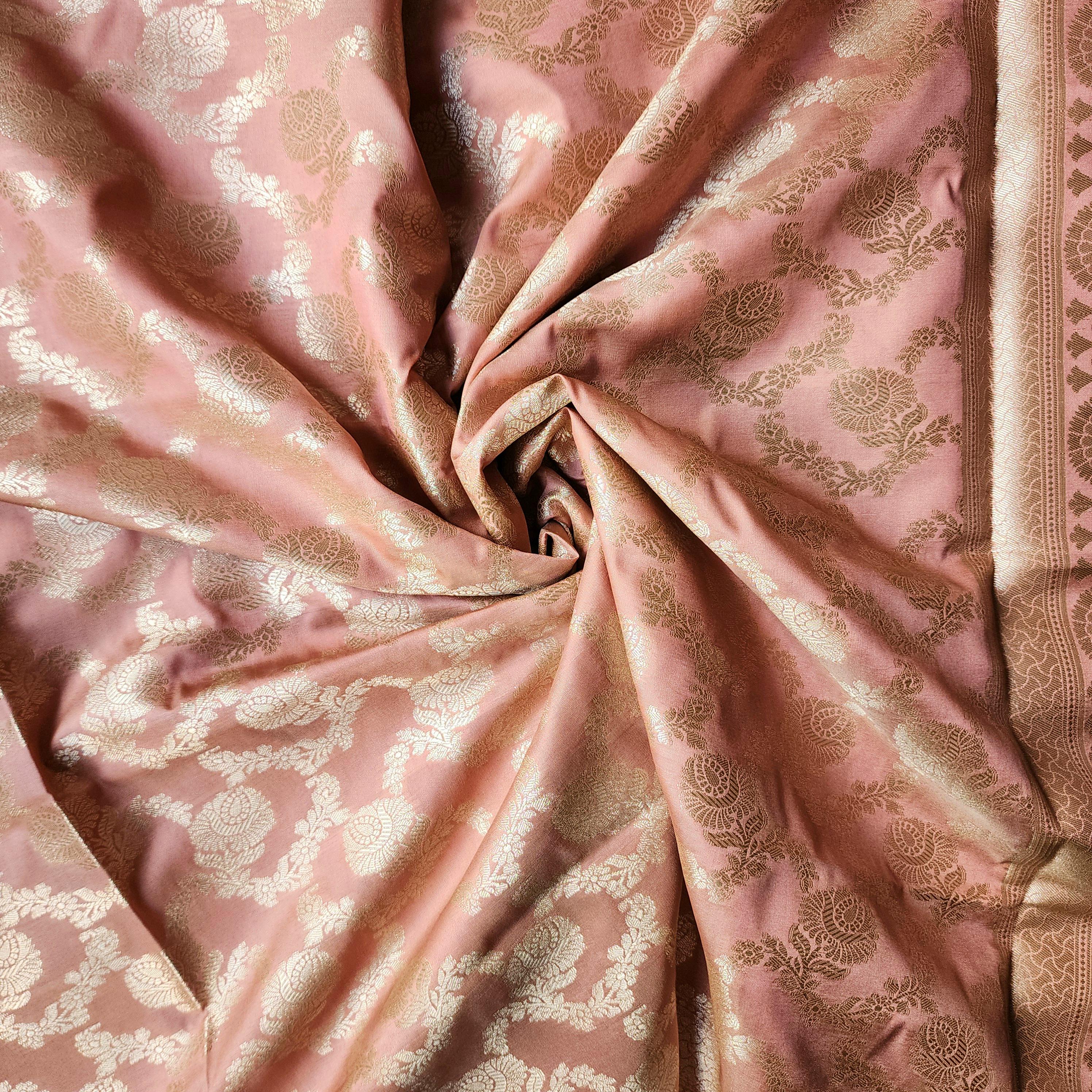 Dusty Rose Banarasi Dupatta  Classic Zari Weave, Peach Pink Elegance
