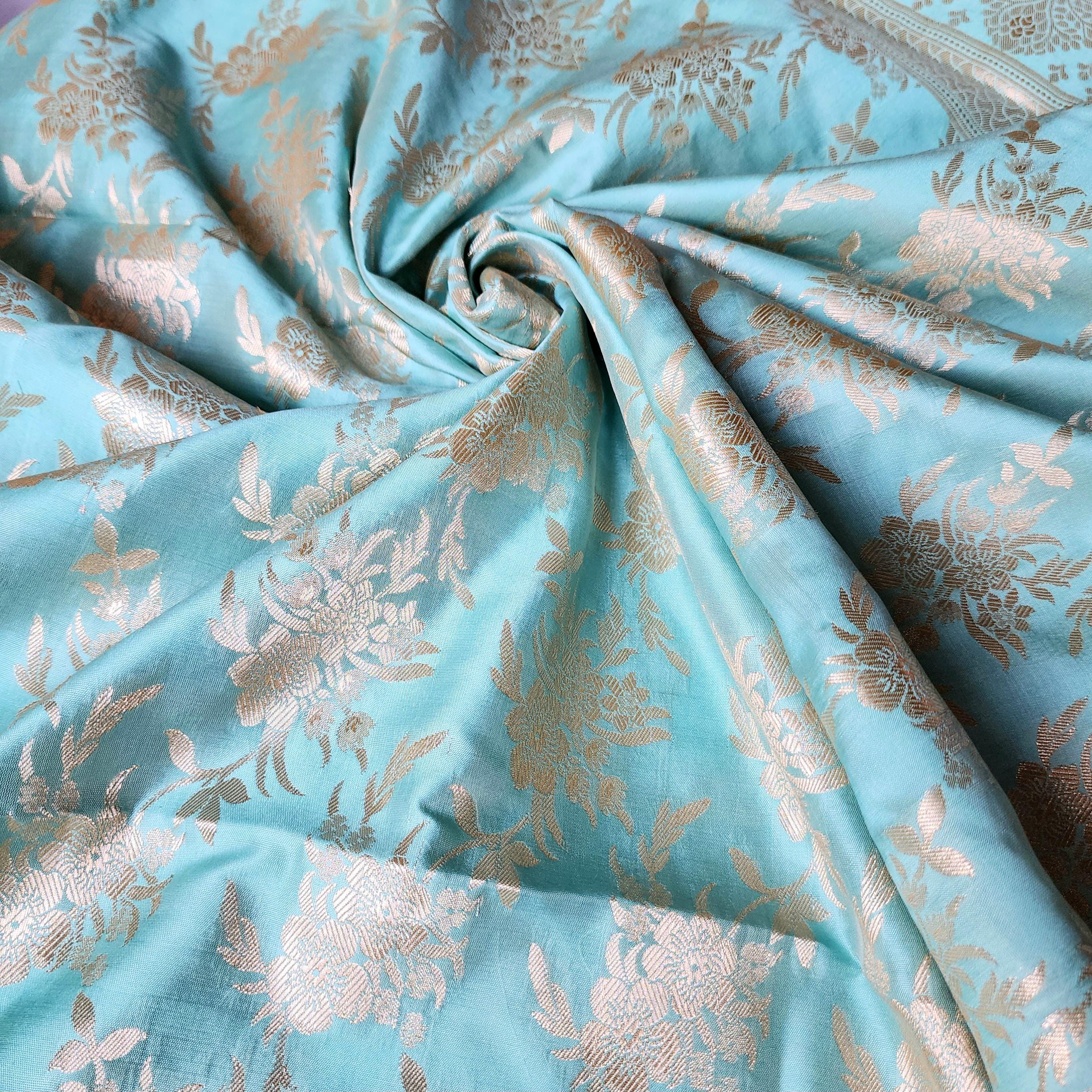 Pastel Sky Blue Banarasi Dupatta  Soft Gold Floral Brocade, Effortlessly Regal