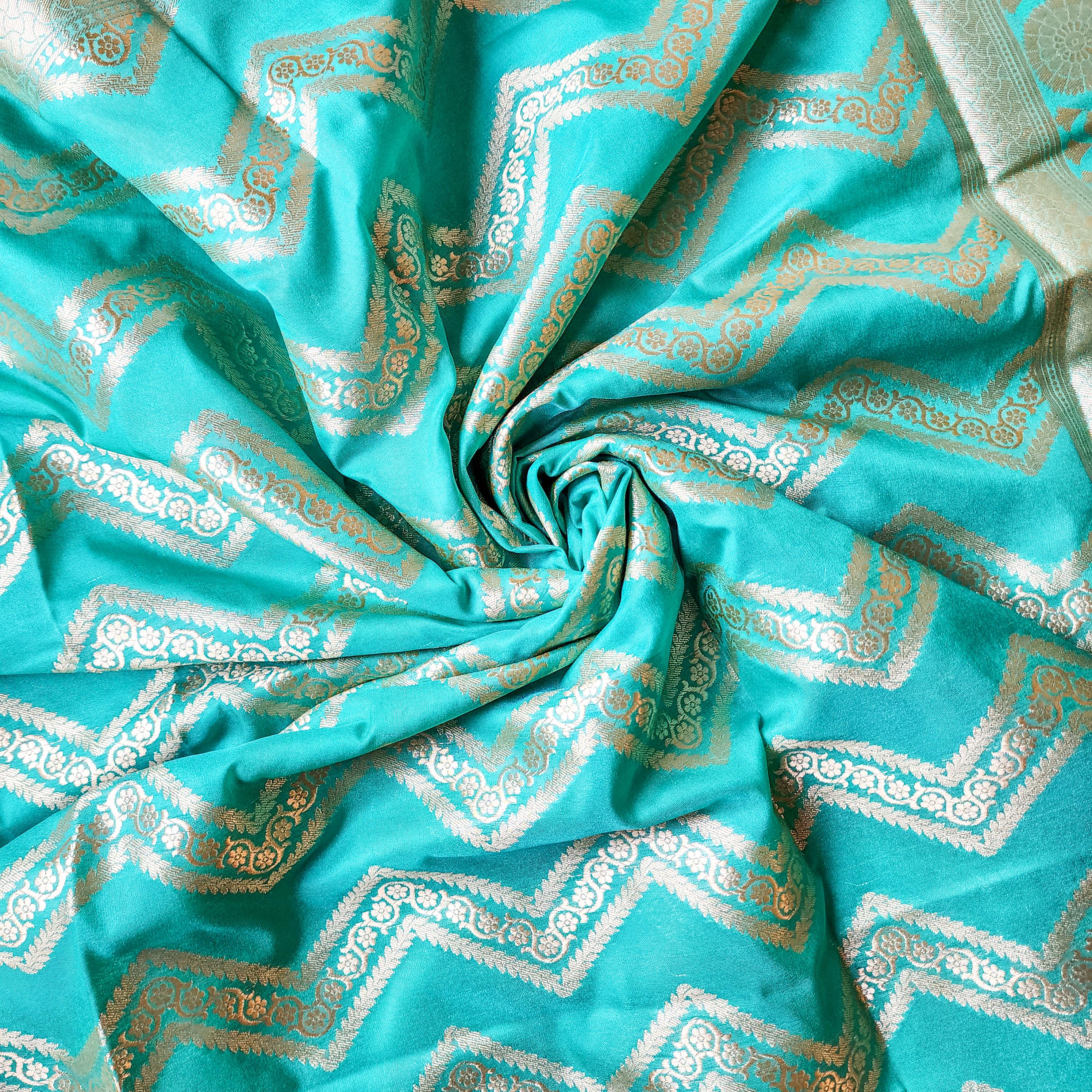 Teal Blue Banarasi Dupatta with gold zigzag pattern