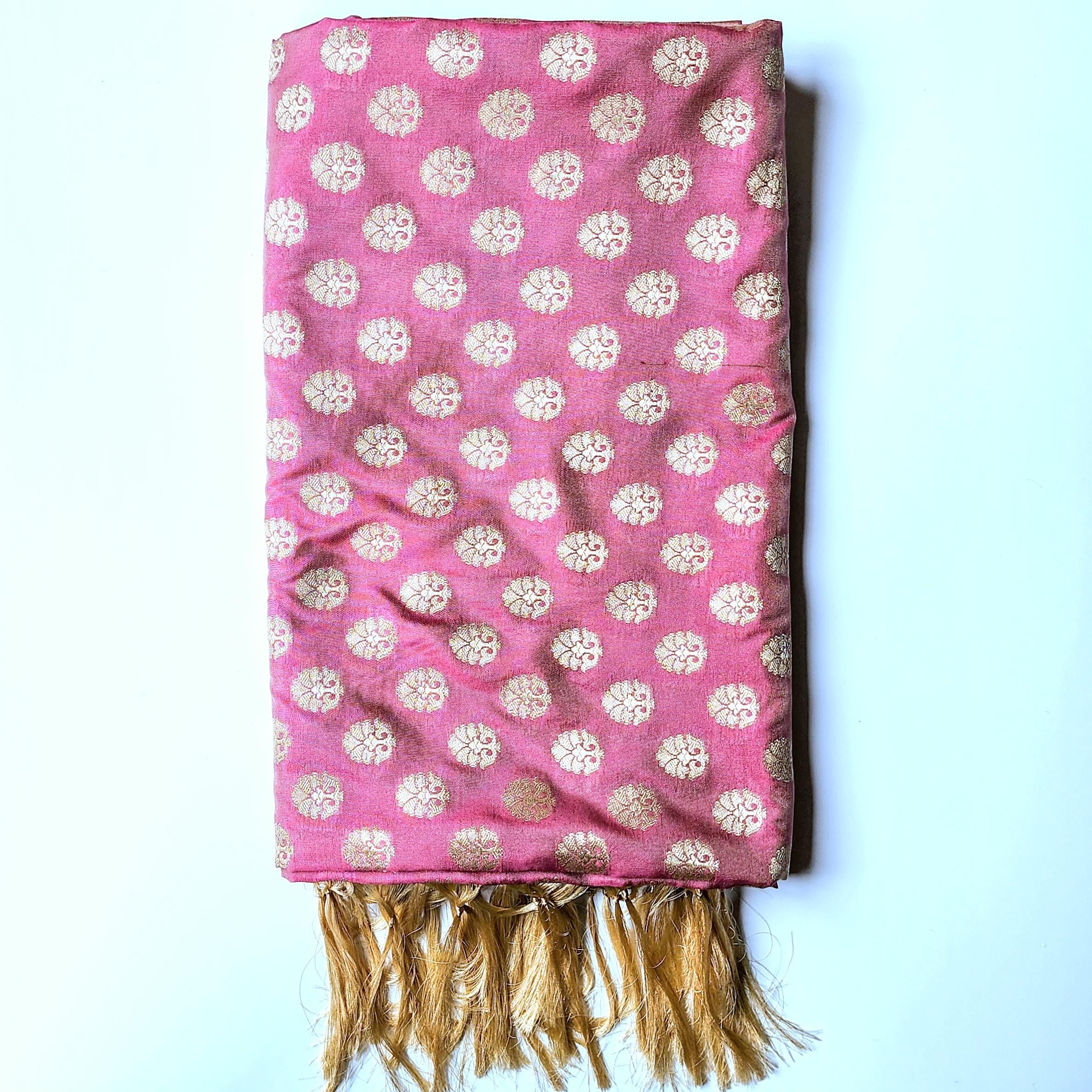 Rose Pink Banarasi Dupatta  Golden Butti Weave, Sweet Pastel Perfection