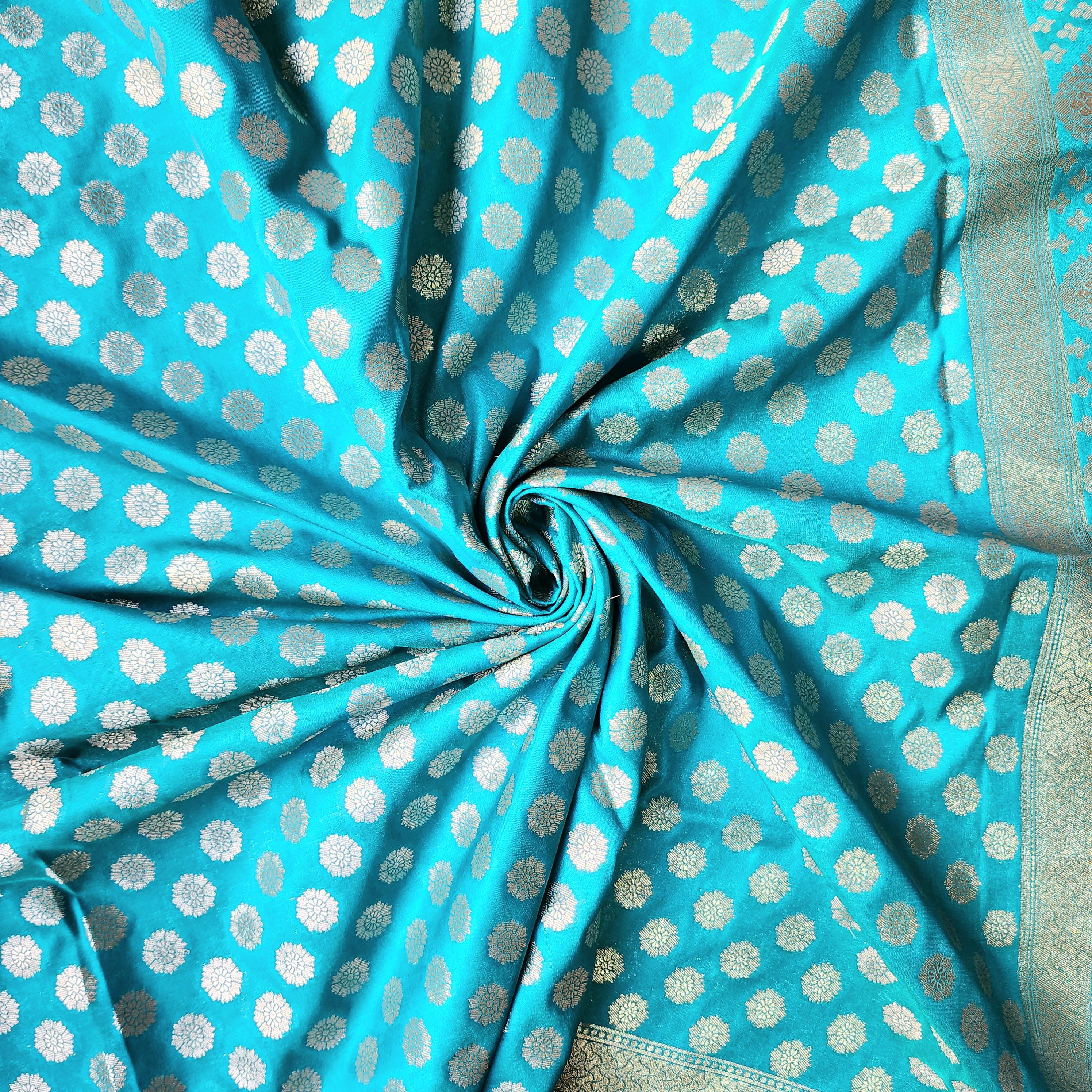 Turquoise Blue Banarasi Dupatta  Golden Butti Work, Bright & Refreshing