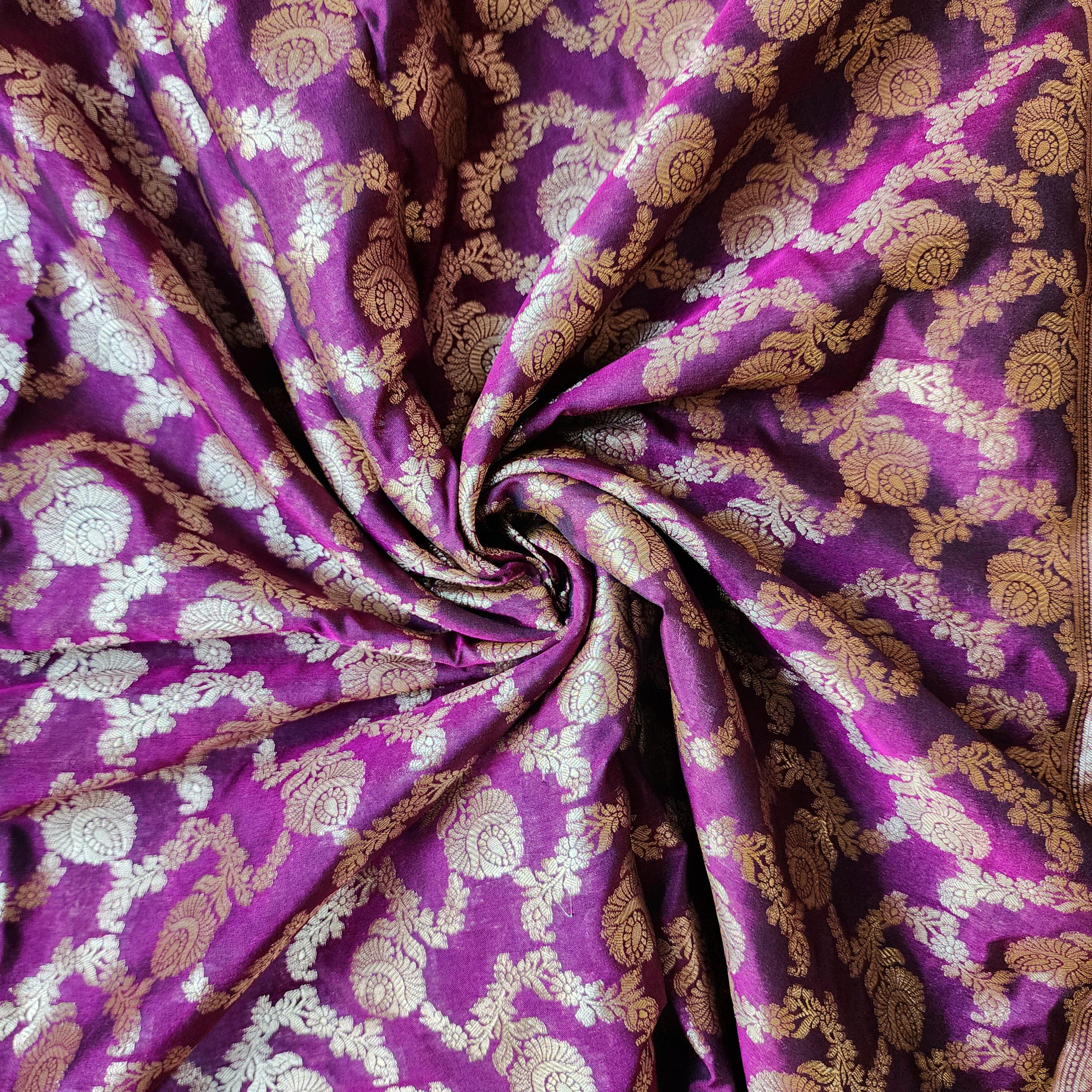 Wine Banarasi Dupatta  Gold Floral Brocade, Purple Evening Look