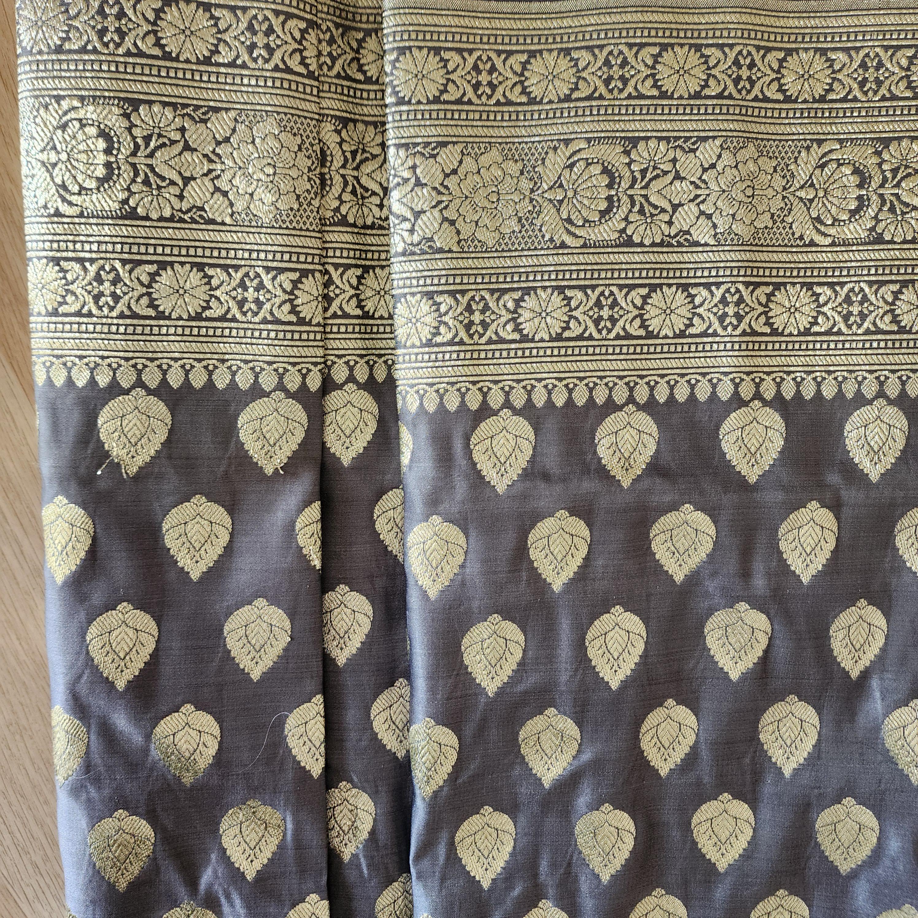 Slate Gray Pure Banarasi Katan Silk Saree with Rich Zari Weaving