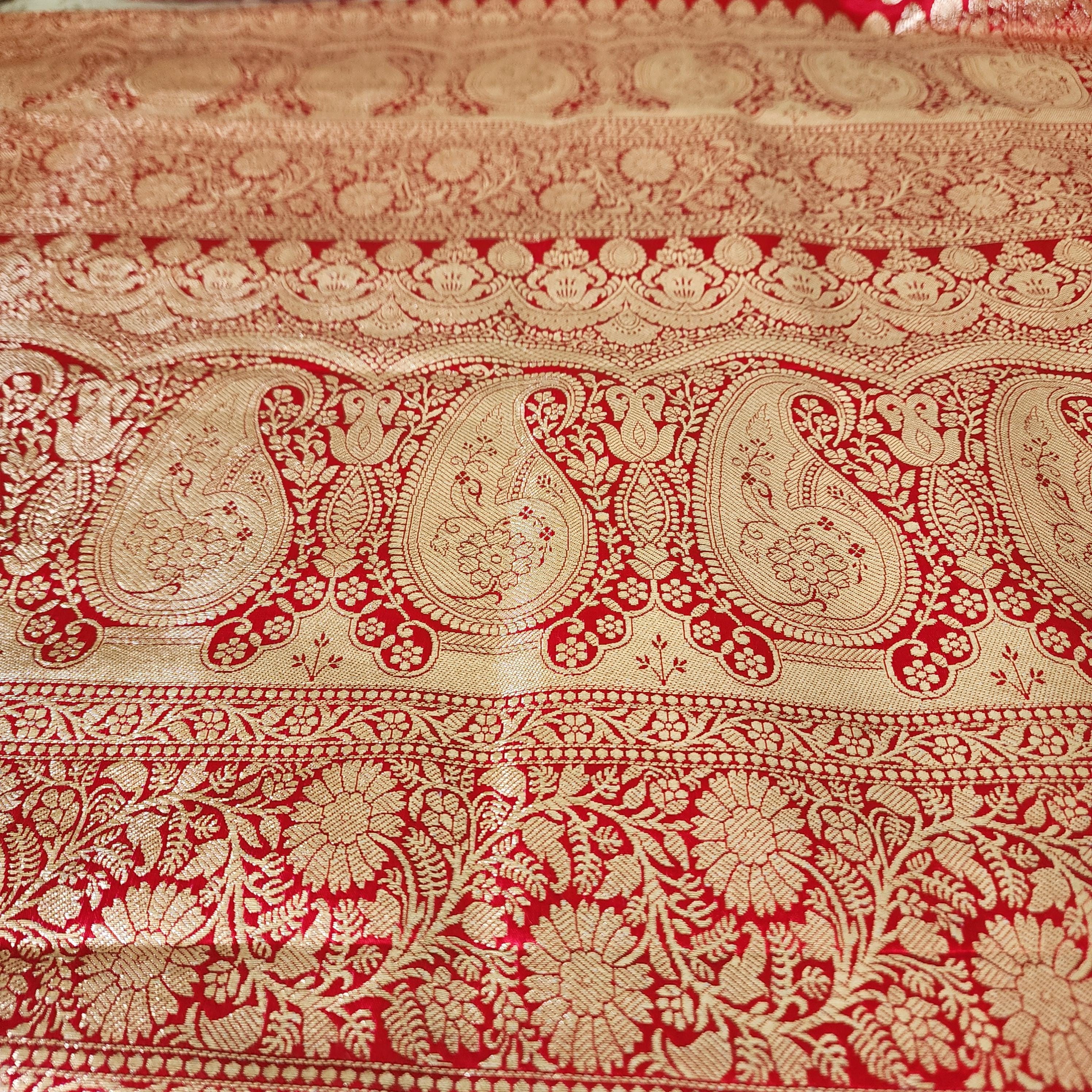 Coral Red, Pure Banarasi Katan Silk Saree with Rich Zari Weaving