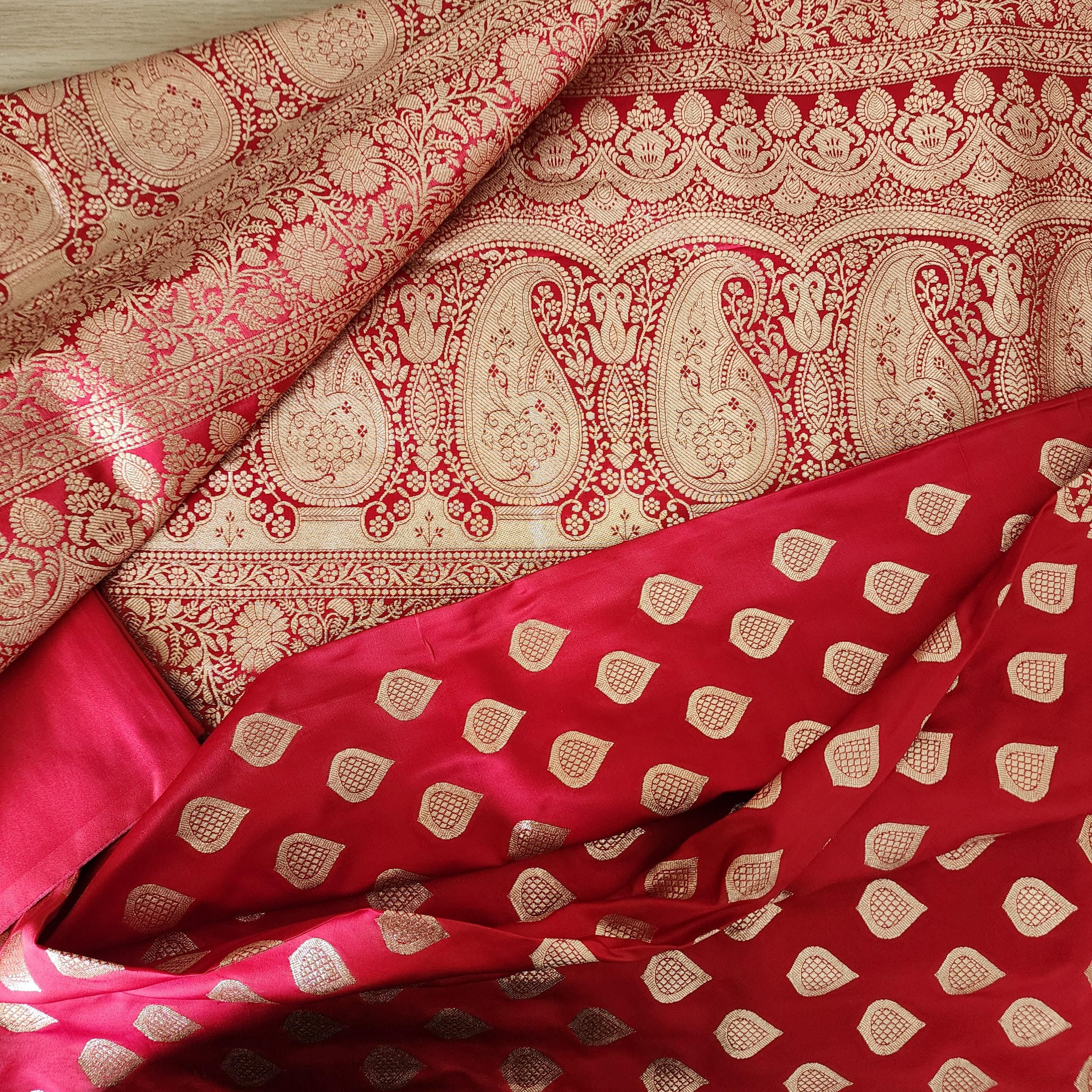 Coral Red, Pure Banarasi Katan Silk Saree with Rich Zari Weaving