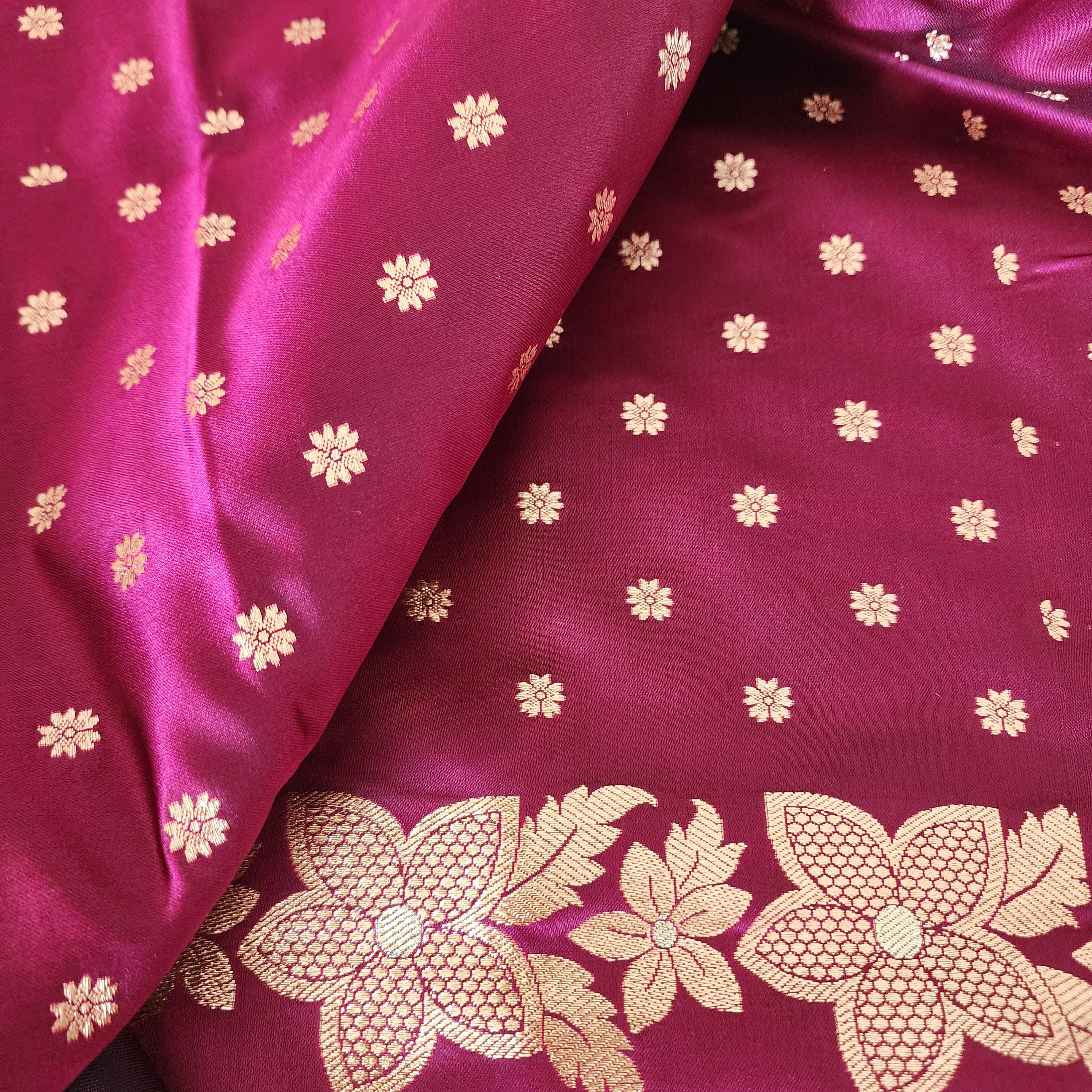 Dark Magenta, Pure Banarasi Katan Silk Saree with Rich Gold & Silver Zari Weaving