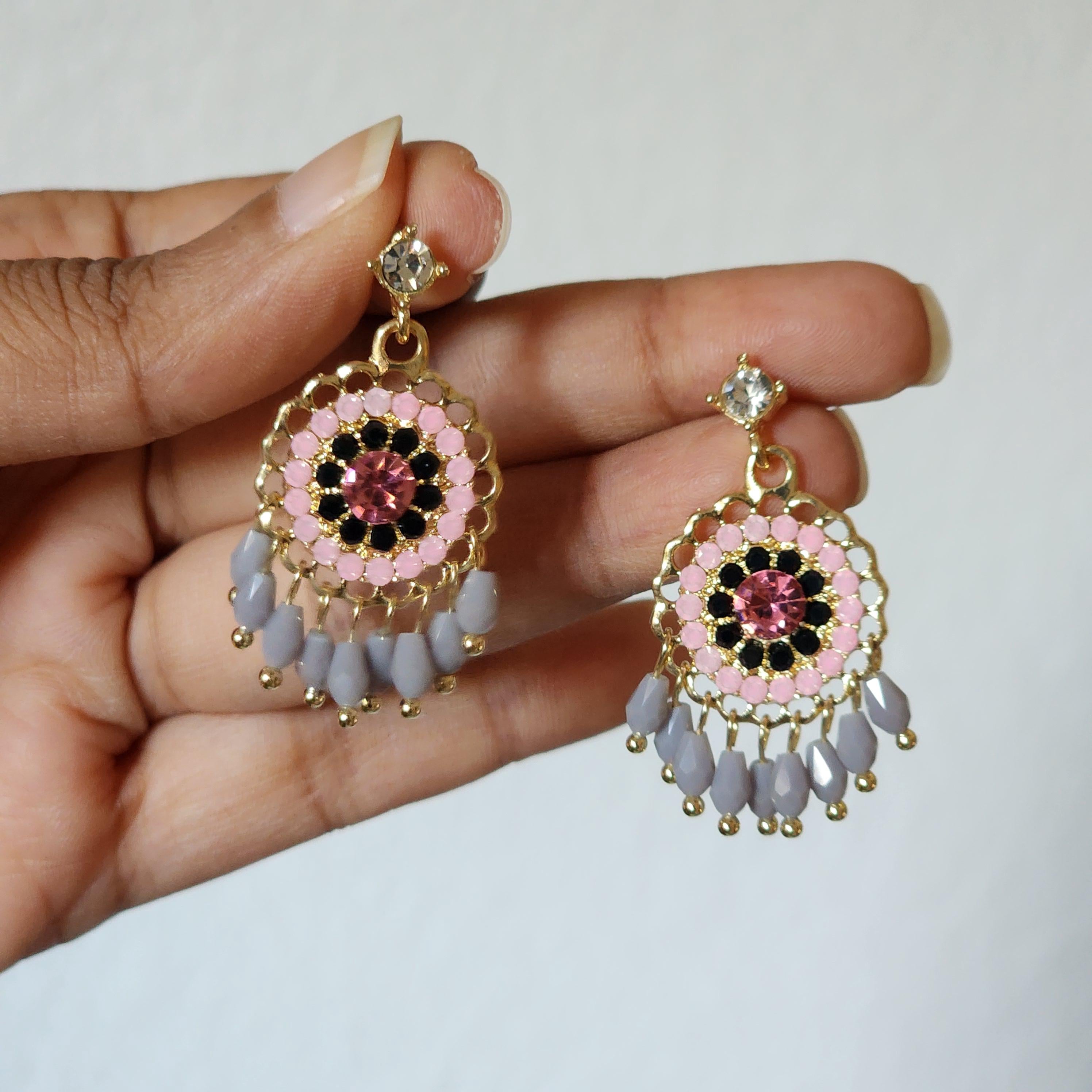 Pink & White Enamel Chandbali Earrings  Festive Bridal Jewelry