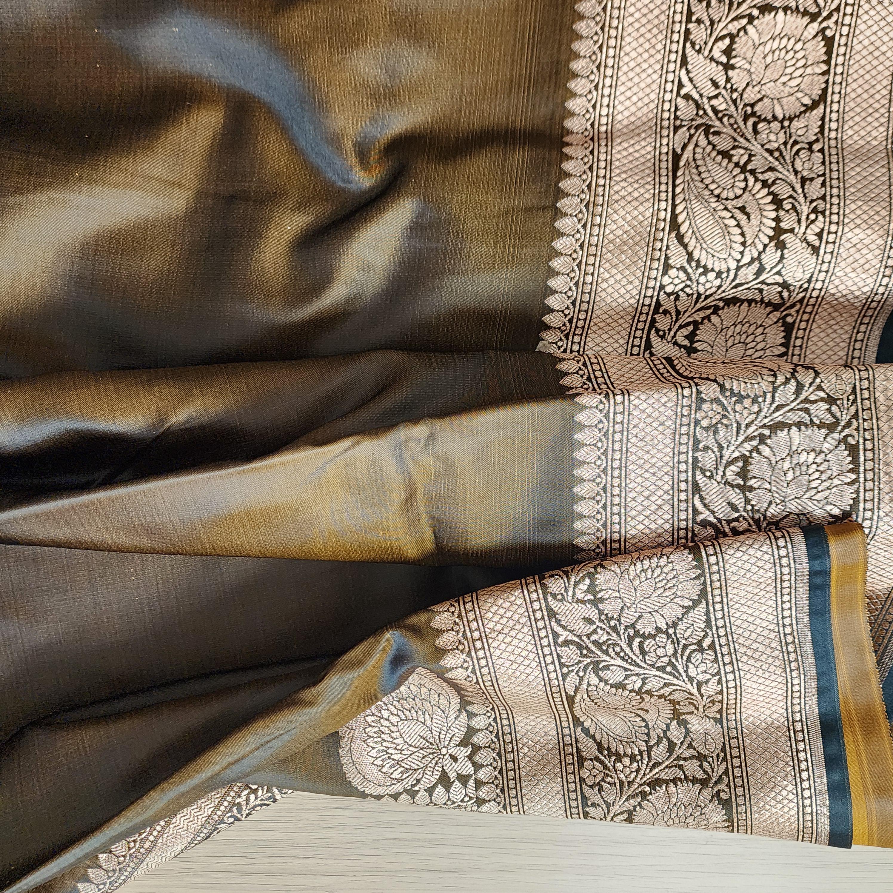 Rich Caramel Brown Pure Banarasi Katan Silk Saree with light Gold Zari Weaving