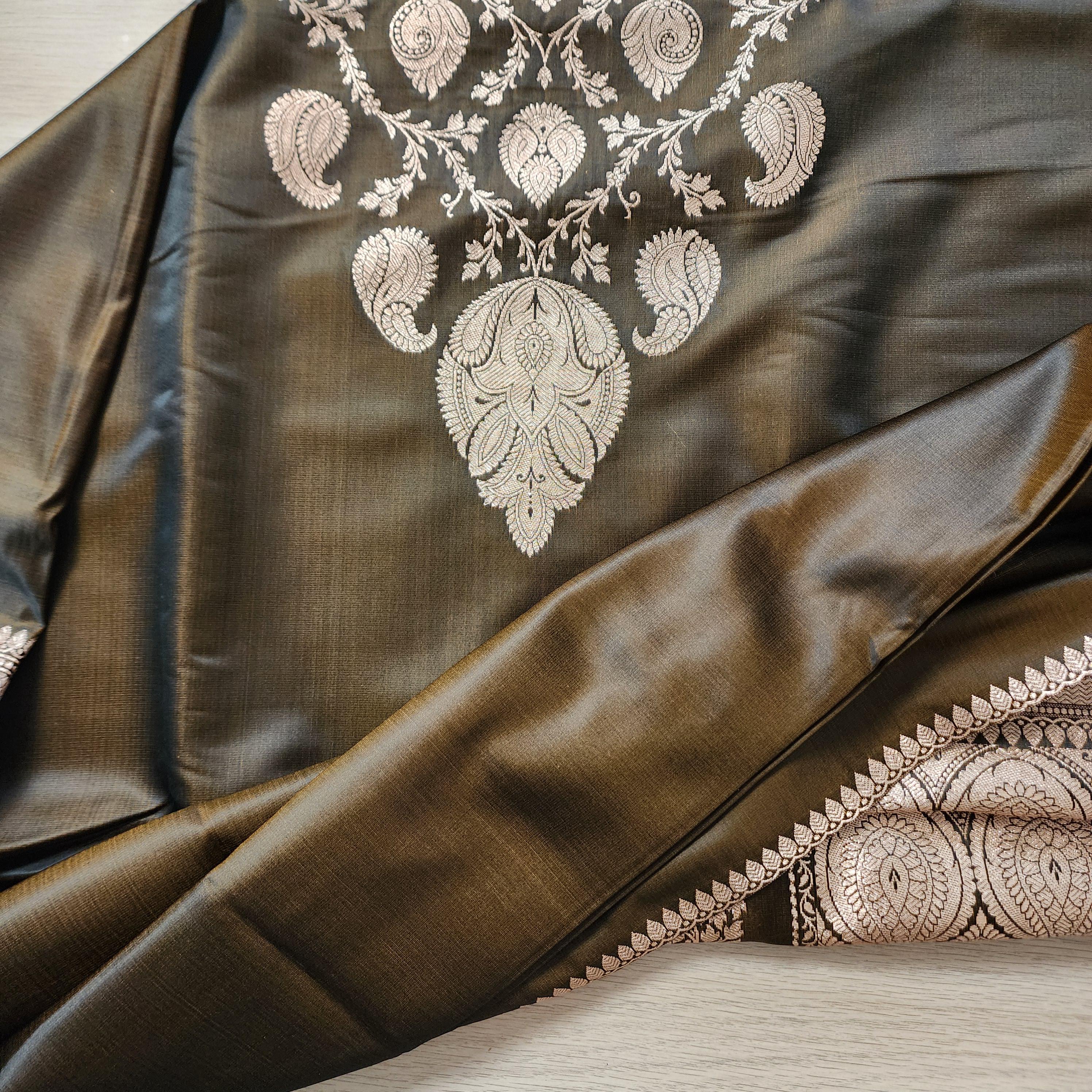 Rich Caramel Brown Pure Banarasi Katan Silk Saree with light Gold Zari Weaving