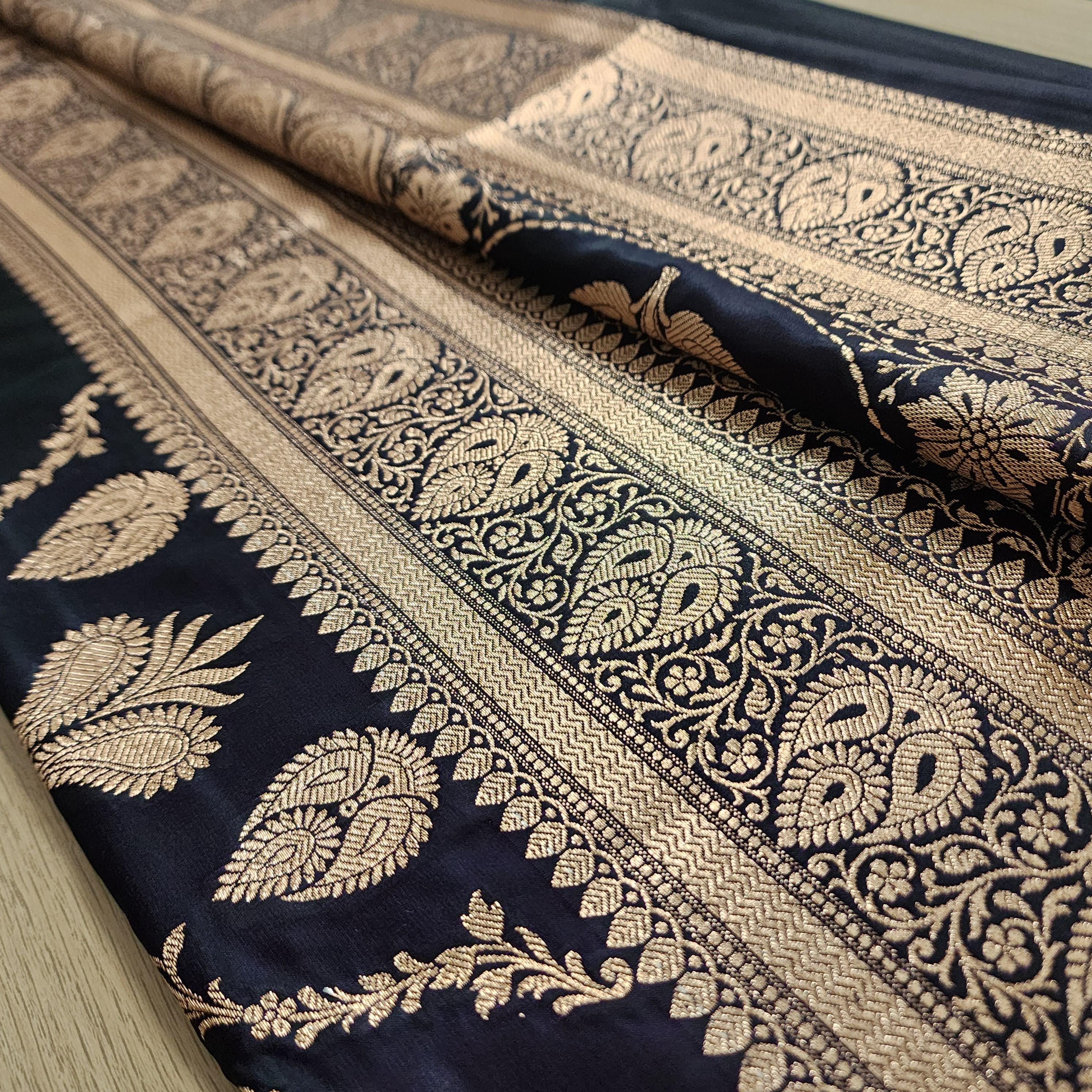 Rich Purple Pure Banarasi Katan Silk Saree with light Gold Zari Weaving