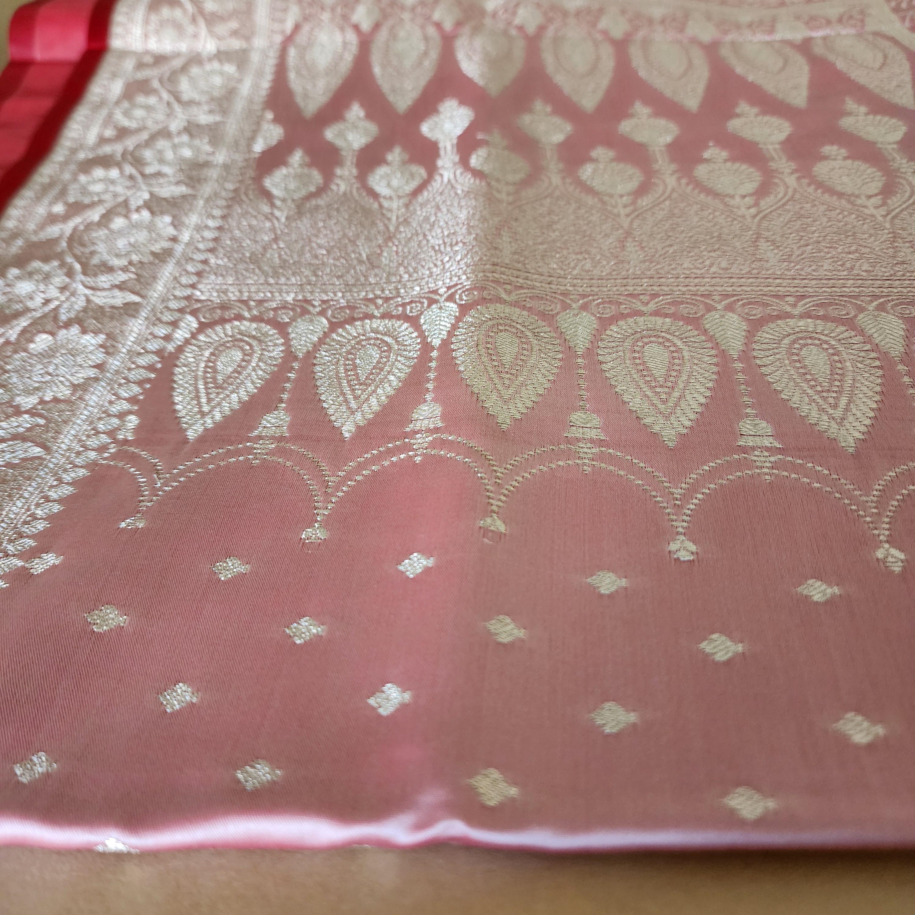 Luxury Red Banarasi Katan Silk Saree | Light Gold Zari weaving