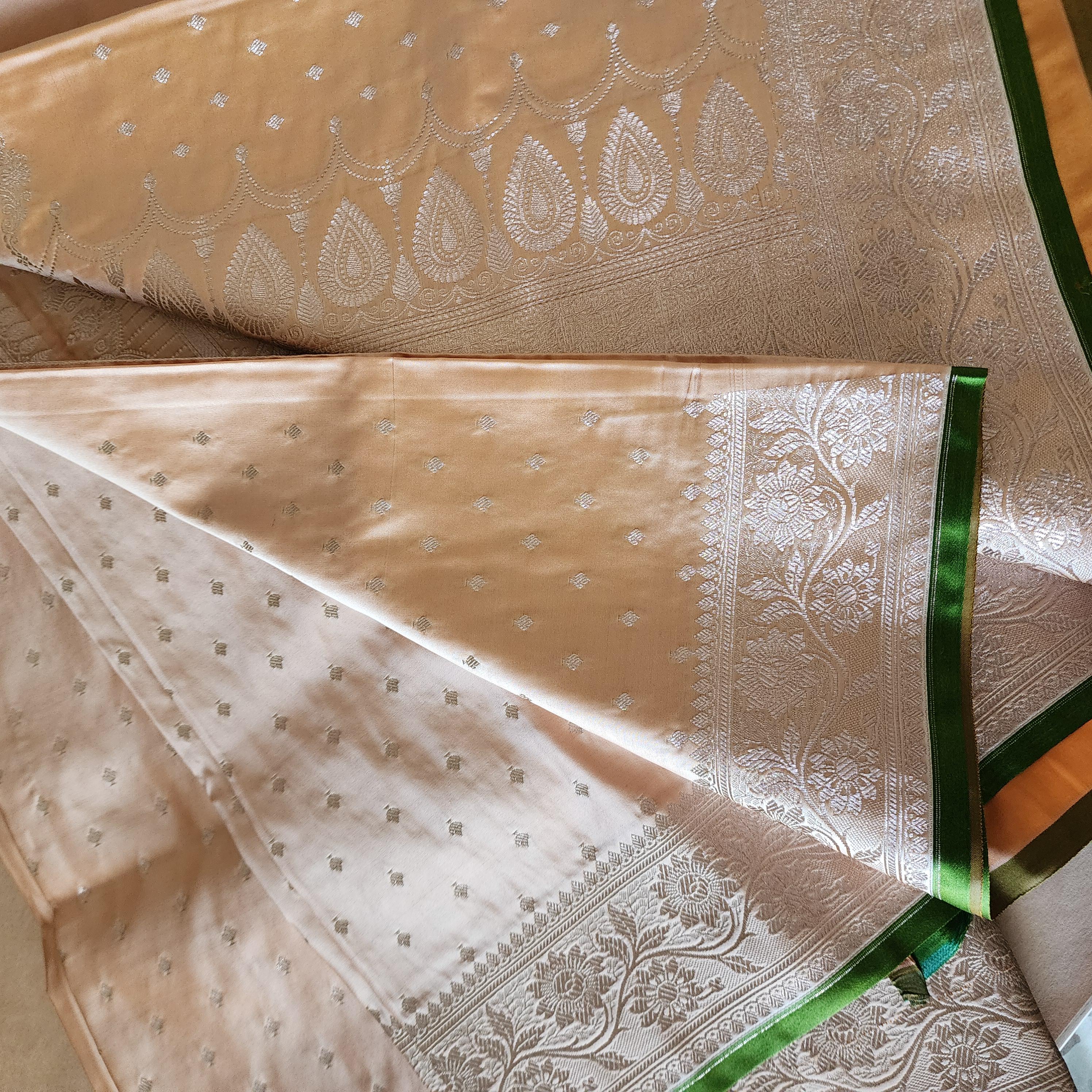 Rich Beige Banarasi Katan Silk Saree | Light Gold Zari weaving