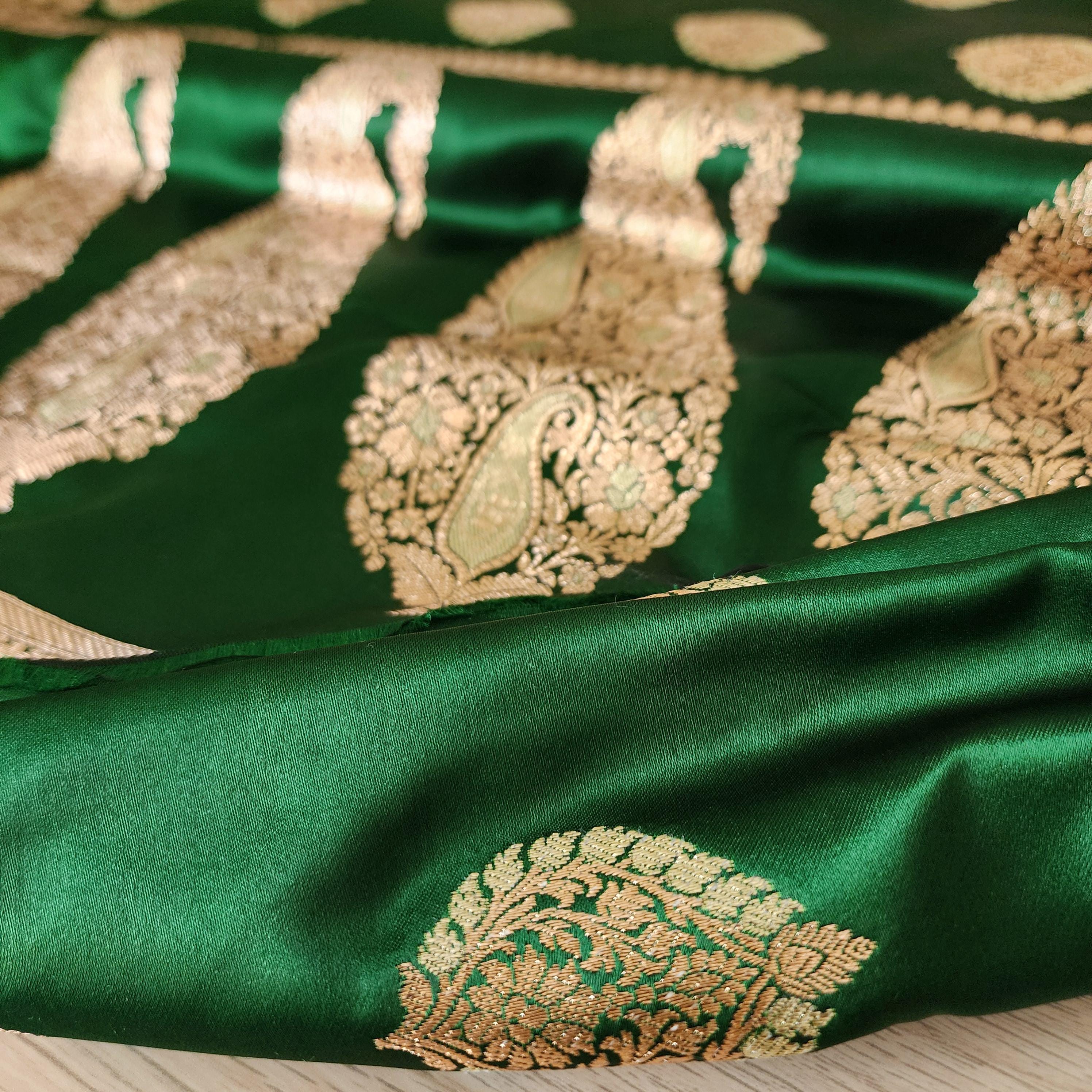 Royal Emerald Green, Pure Banarasi Katan Silk Saree with Rich Gold & Silver Zari Weaving