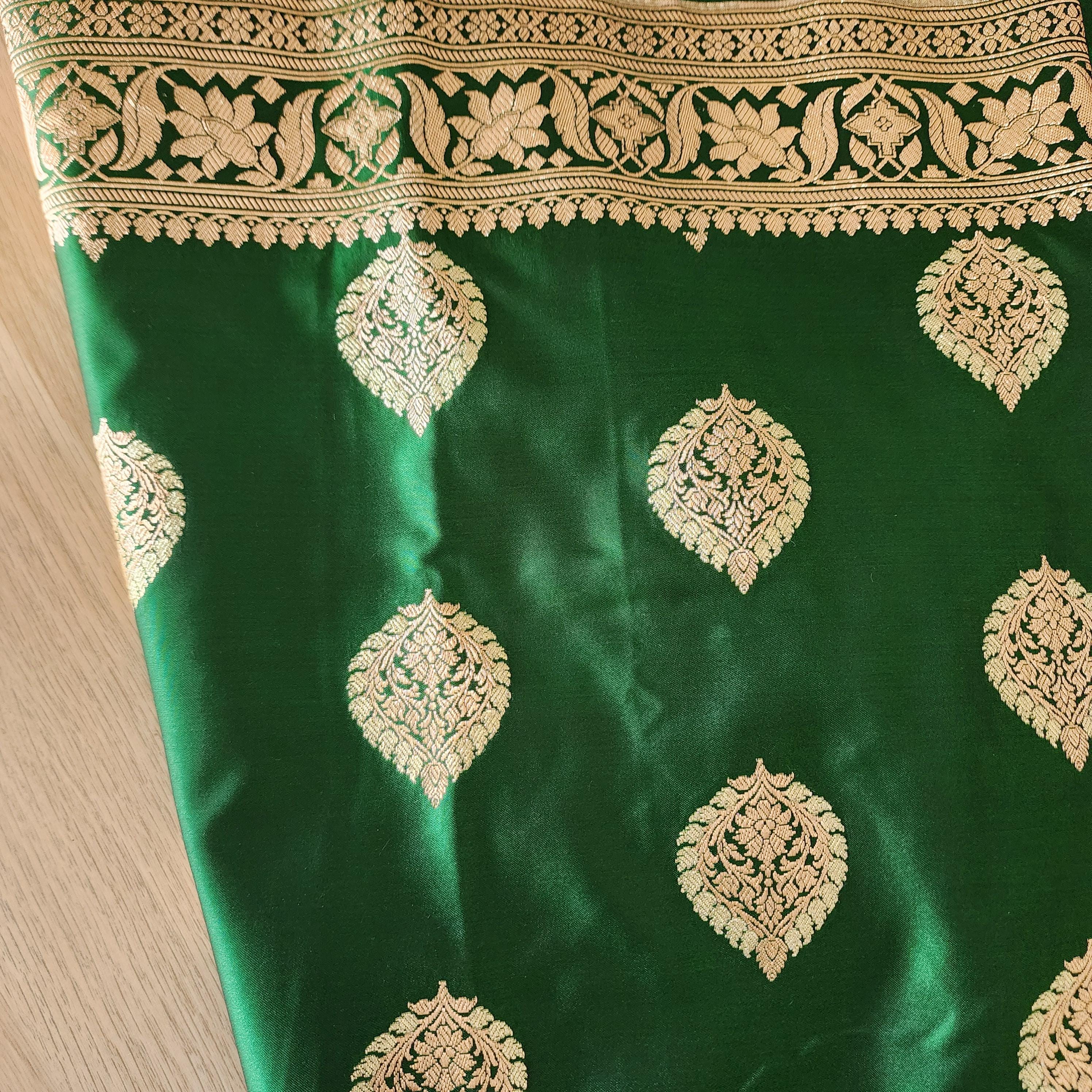 Royal Emerald Green, Pure Banarasi Katan Silk Saree with Rich Gold & Silver Zari Weaving