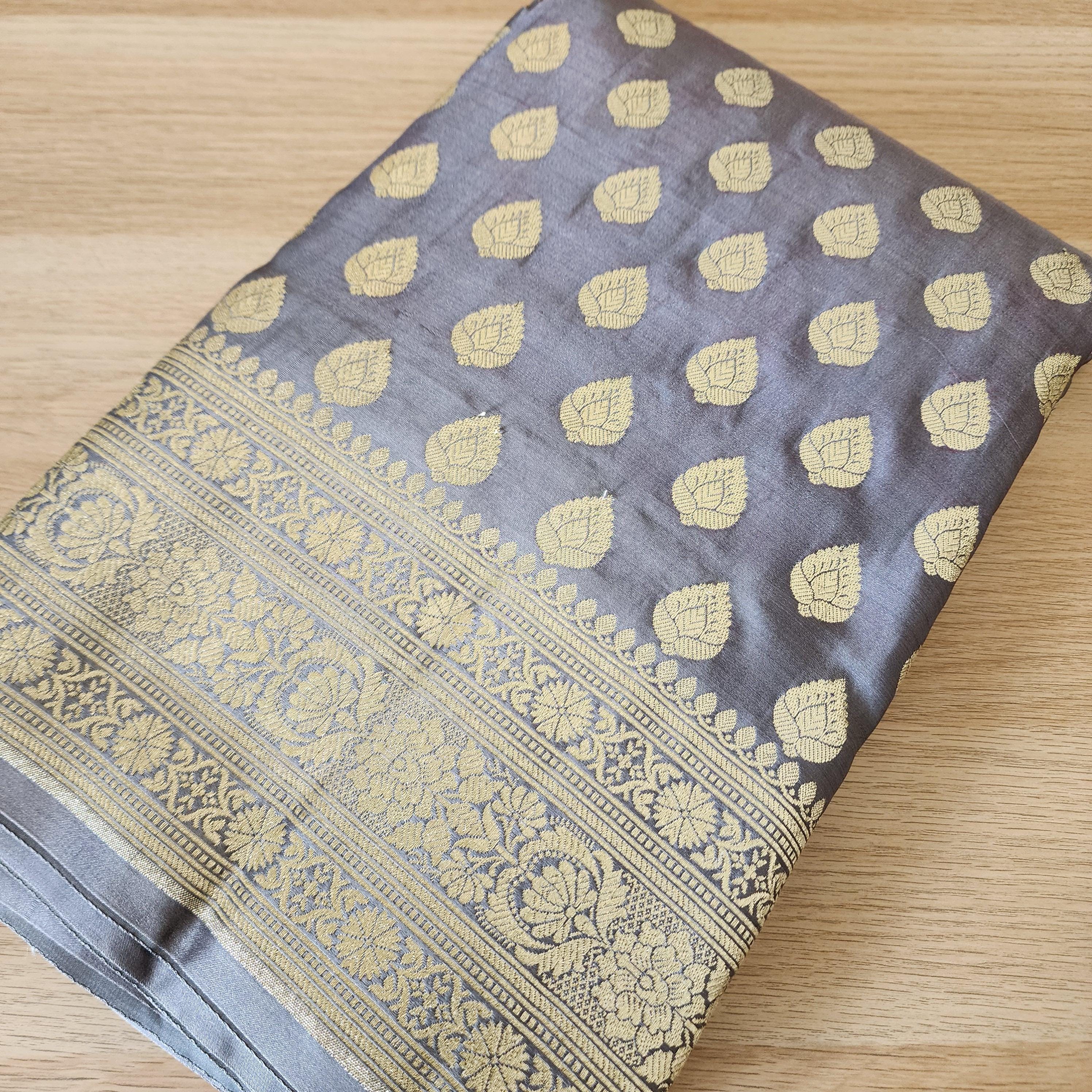 Slate Gray Pure Banarasi Katan Silk Saree with Rich Zari Weaving