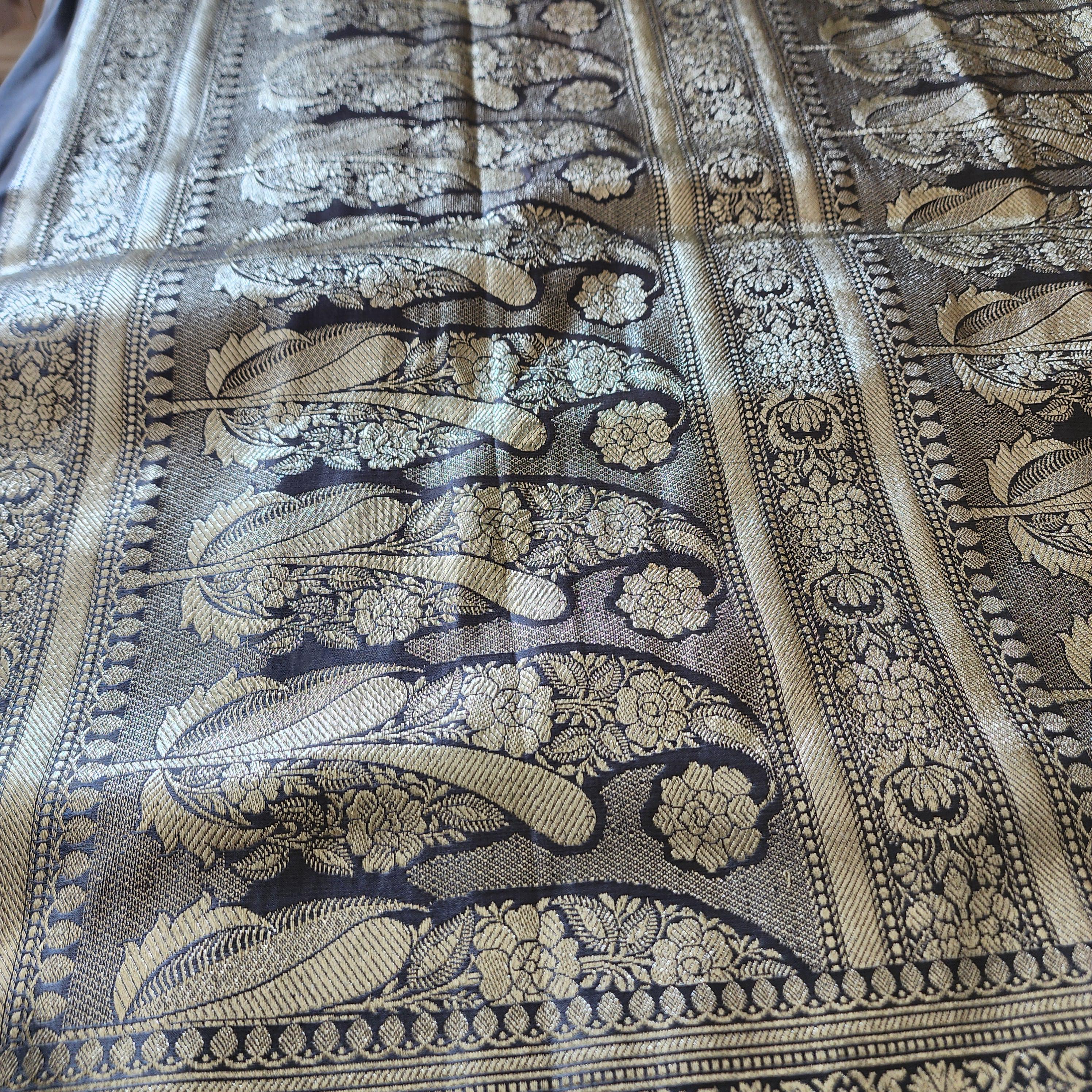 Slate Gray Pure Banarasi Katan Silk Saree with Rich Zari Weaving