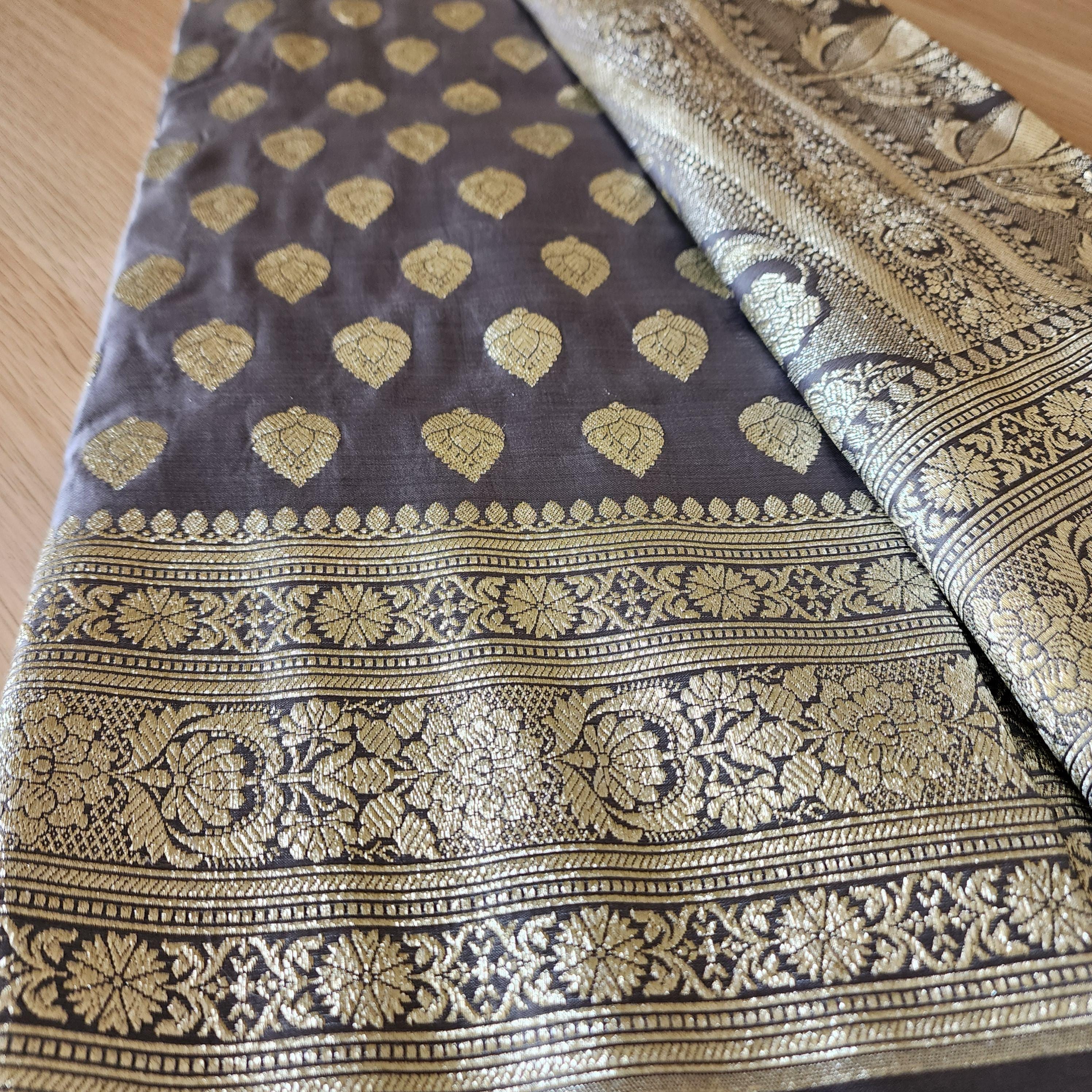 Slate Gray Pure Banarasi Katan Silk Saree with Rich Zari Weaving