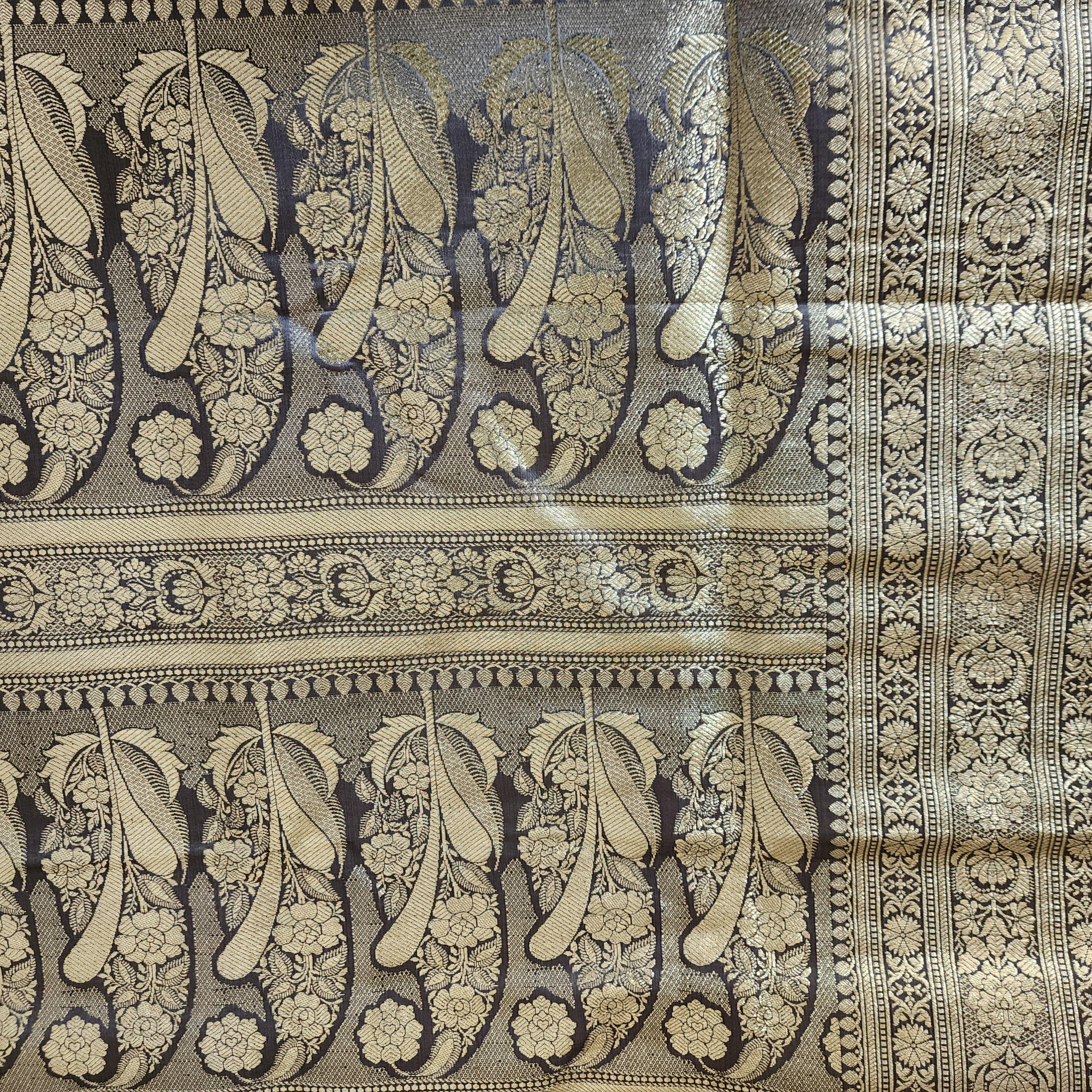 Slate Gray Pure Banarasi Katan Silk Saree with Rich Zari Weaving