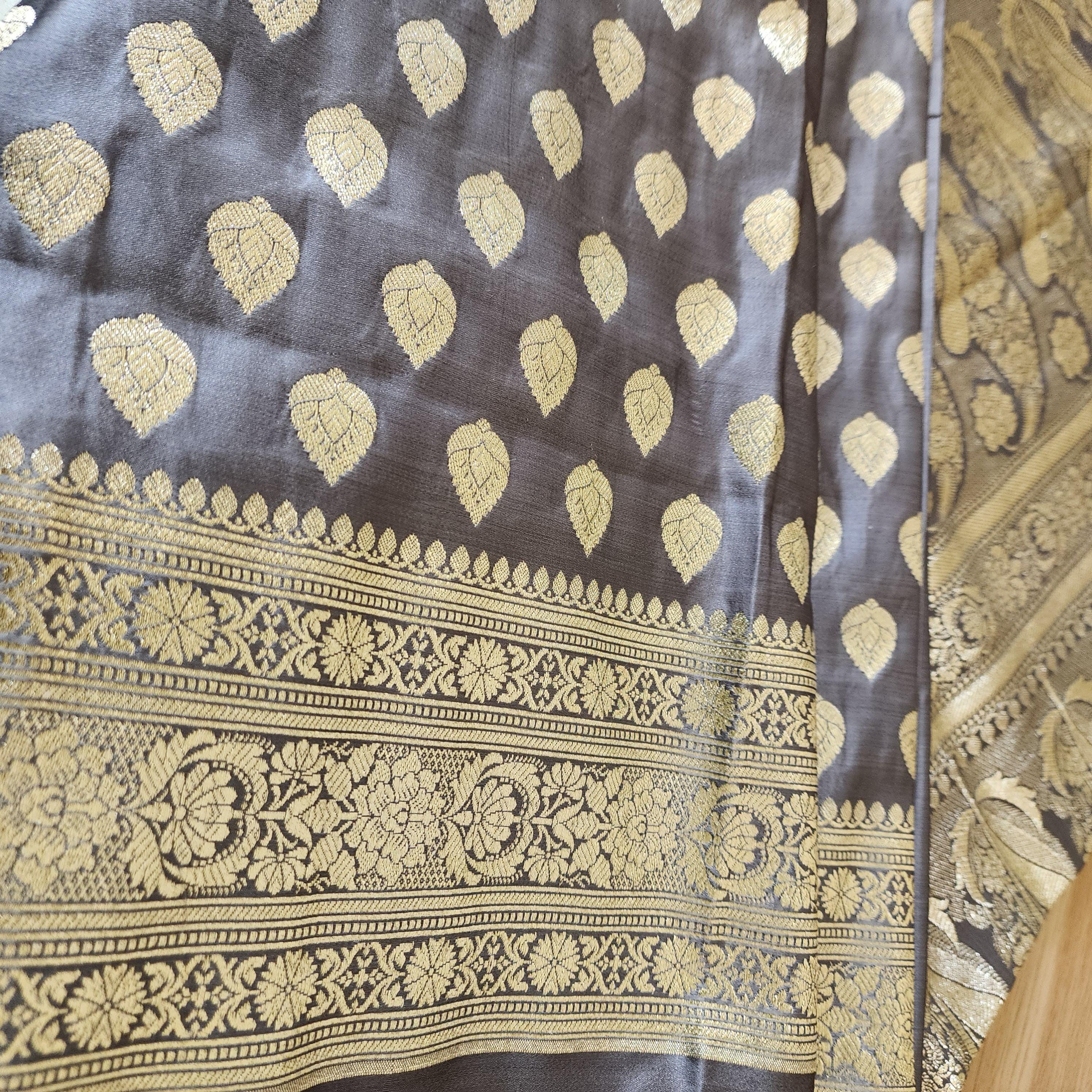 Slate Gray Pure Banarasi Katan Silk Saree with Rich Zari Weaving