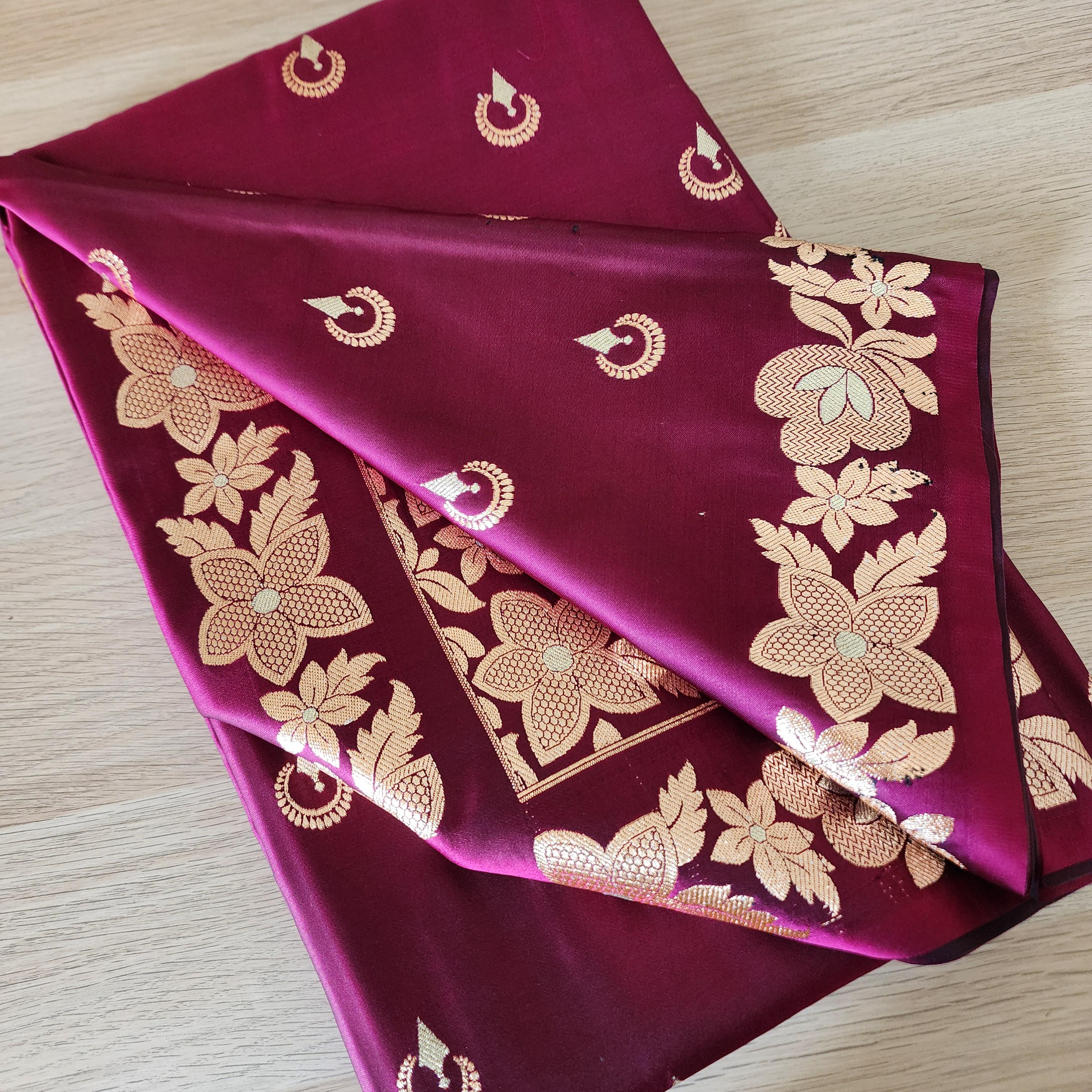 Dark Magenta, Pure Banarasi Katan Silk Saree with Rich Gold & Silver Zari Weaving