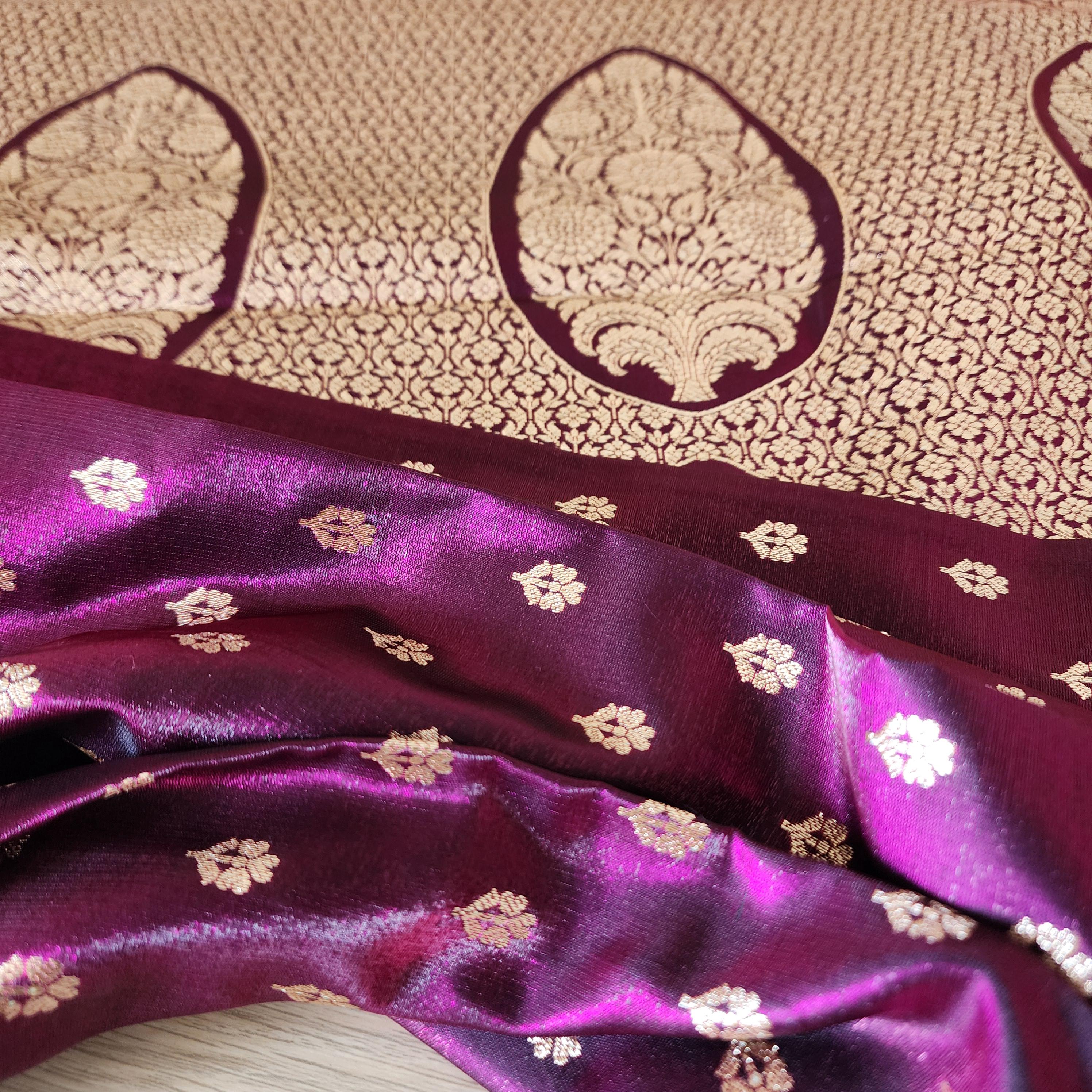 Timeless Deep Purple, Pure Banarasi Katan Silk Saree with Rich Gold & Silver Zari Weaving