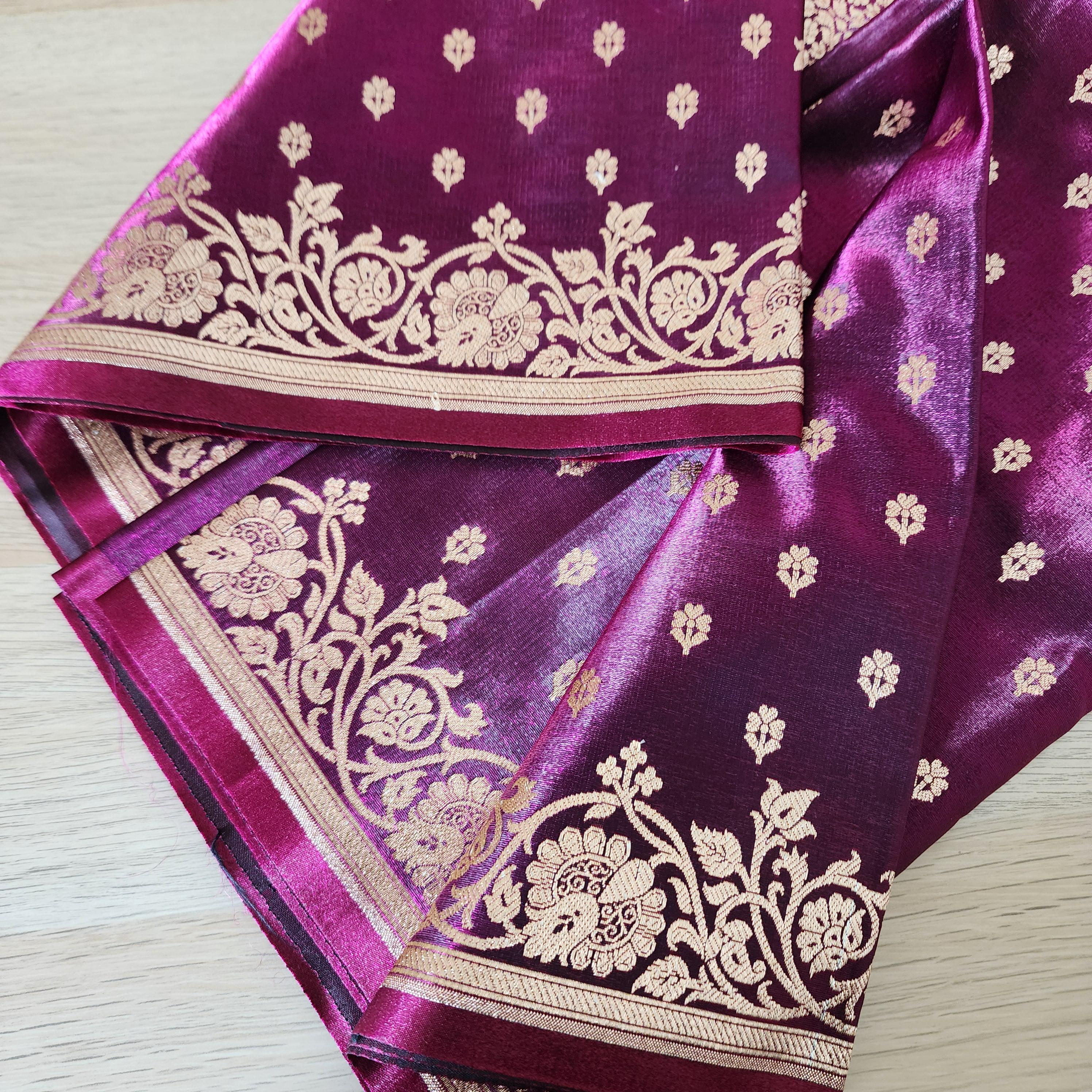 Timeless Deep Purple, Pure Banarasi Katan Silk Saree with Rich Gold & Silver Zari Weaving
