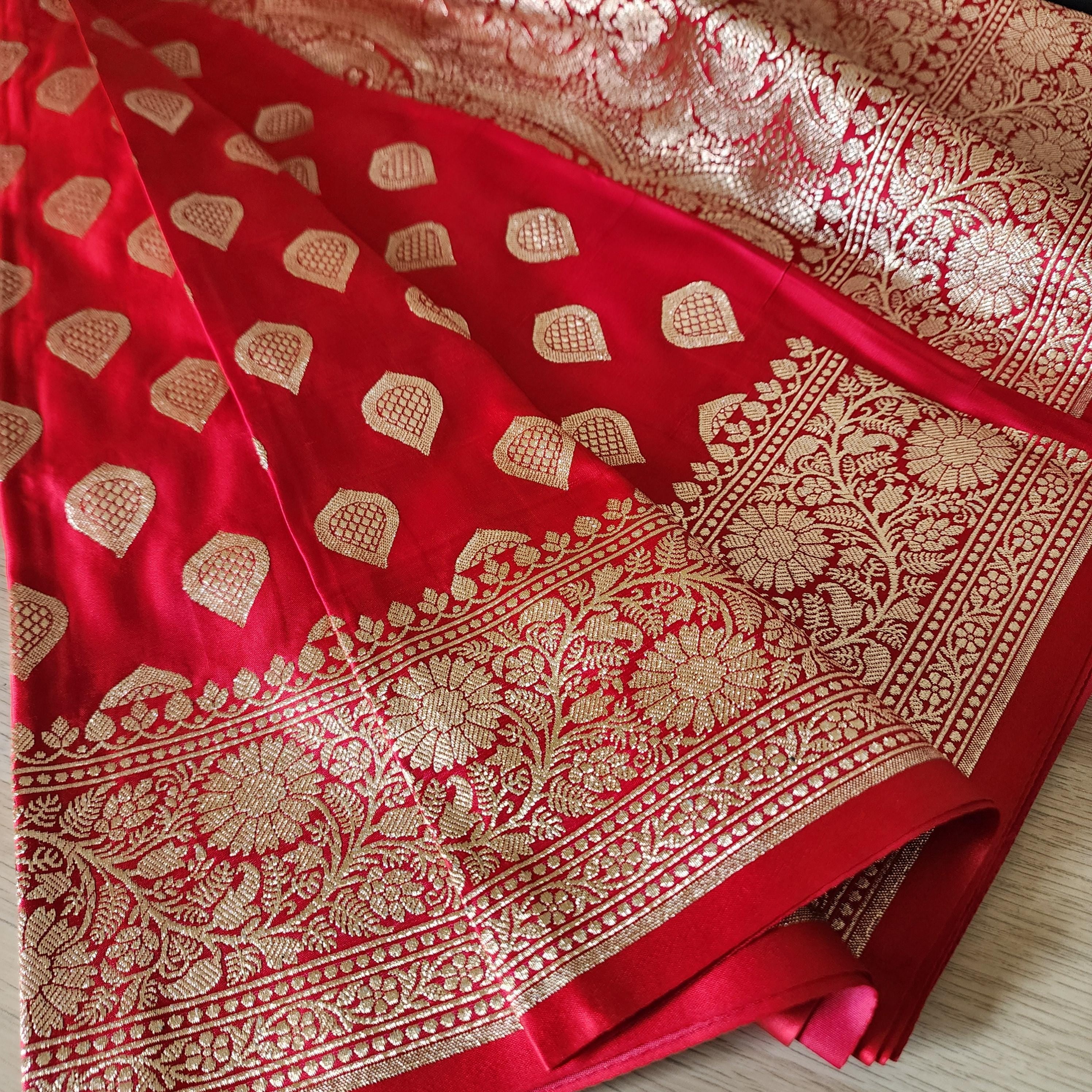 Coral Red, Pure Banarasi Katan Silk Saree with Rich Zari Weaving