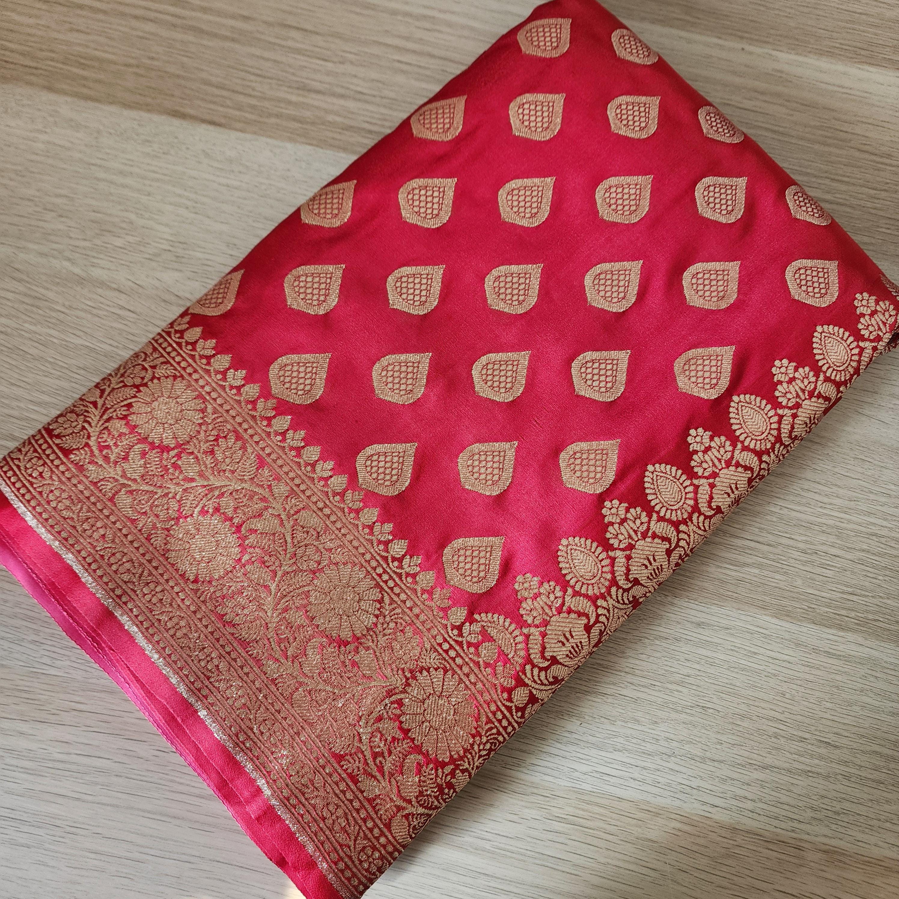 Coral Red, Pure Banarasi Katan Silk Saree with Rich Zari Weaving
