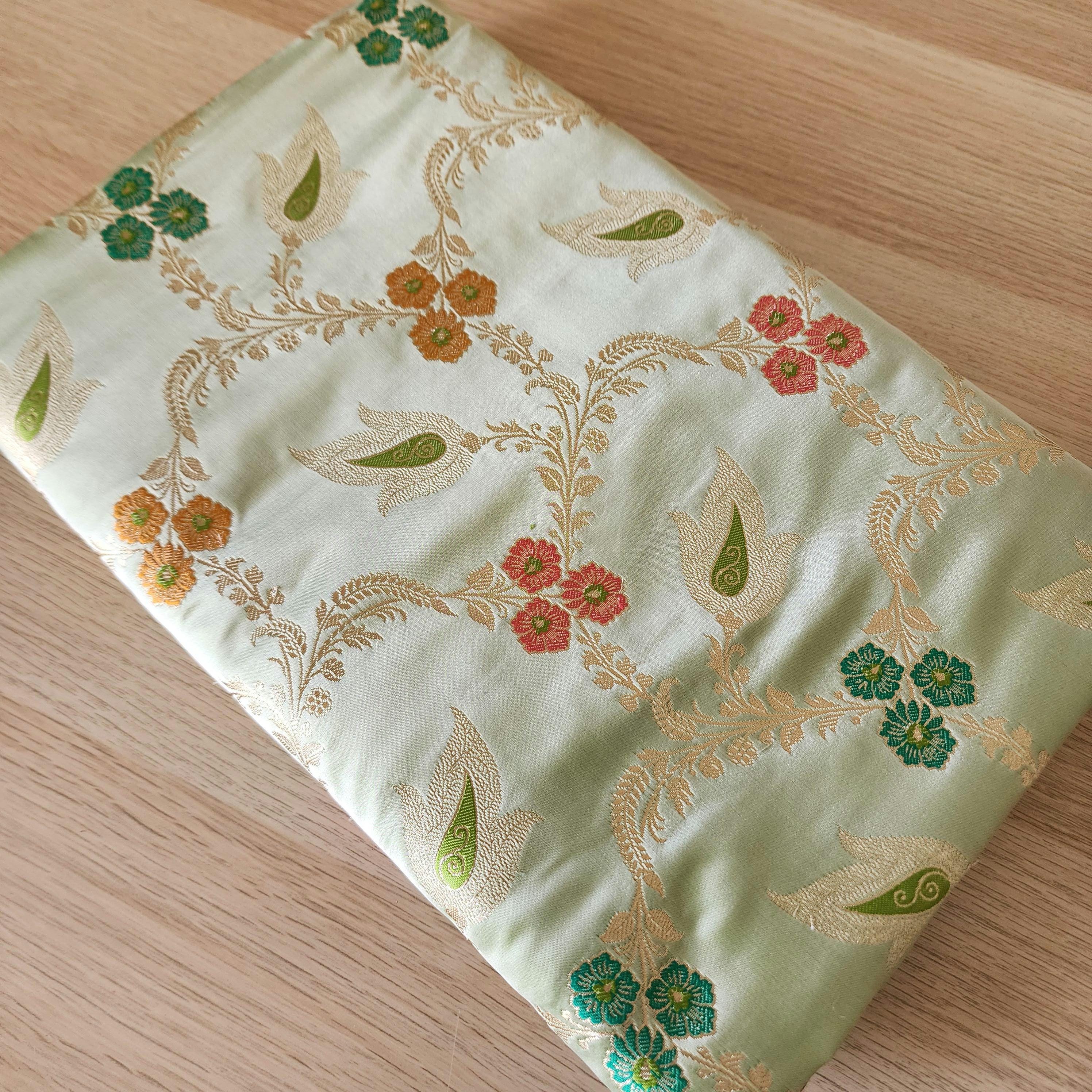 Elegant Banarasi Katan Silk Saree | Green Multicolor Meenakari Floral Jaal