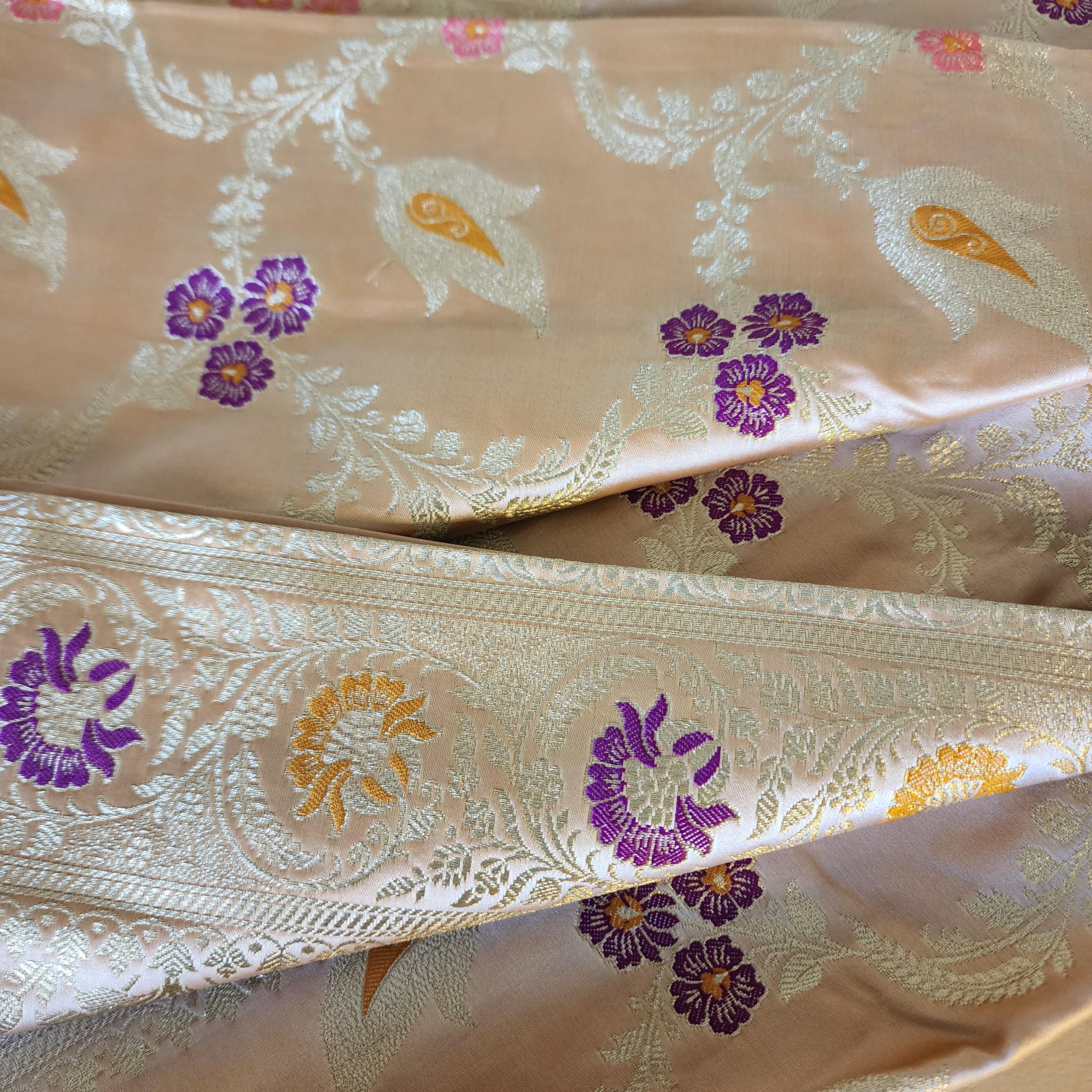 Banarasi Katan Silk Saree | Beige Multicolor Meenakari Floral Jaal