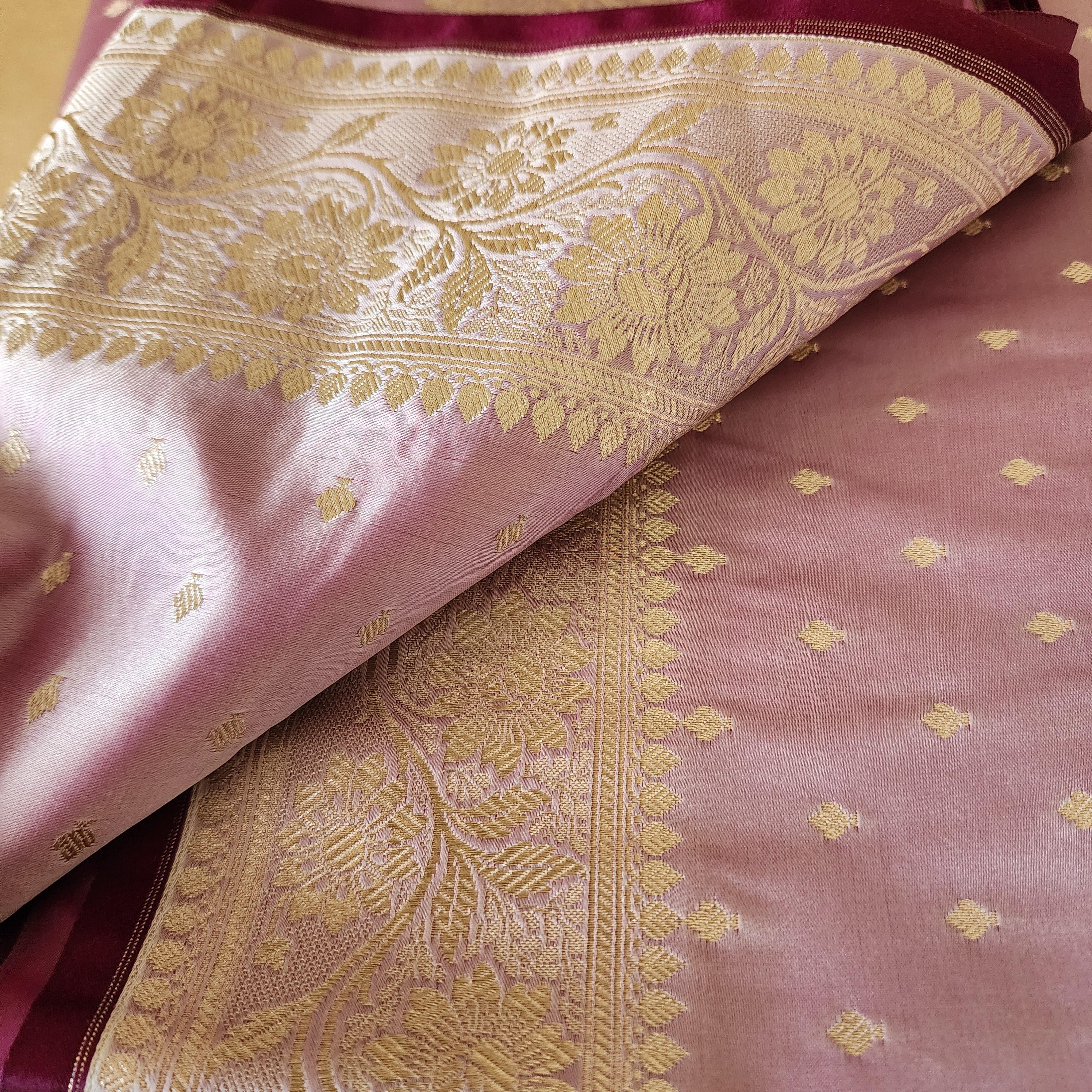 Lavender Purple Banarasi Katan Silk Saree | Light Gold Zari weaving