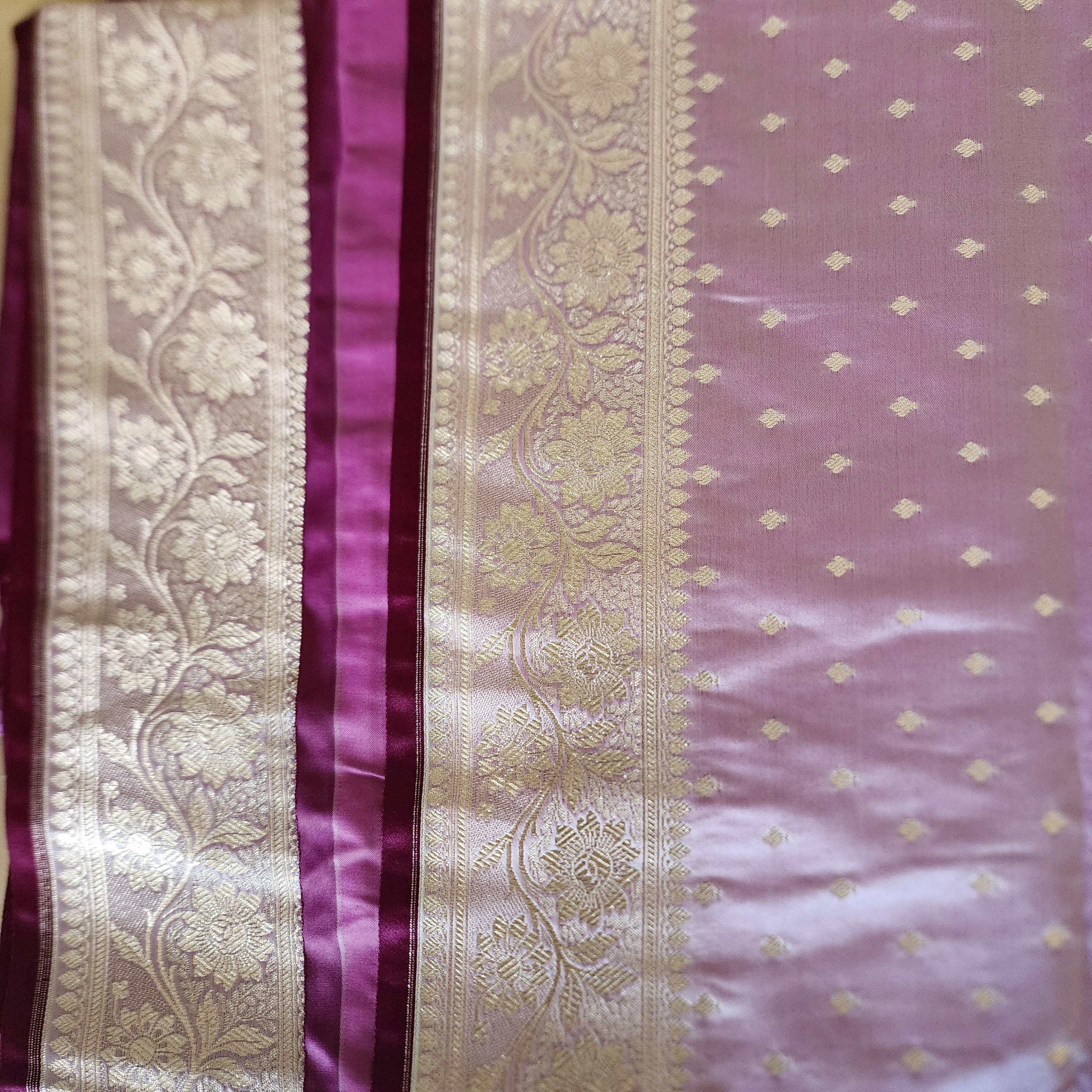 Lavender Purple Banarasi Katan Silk Saree | Light Gold Zari weaving