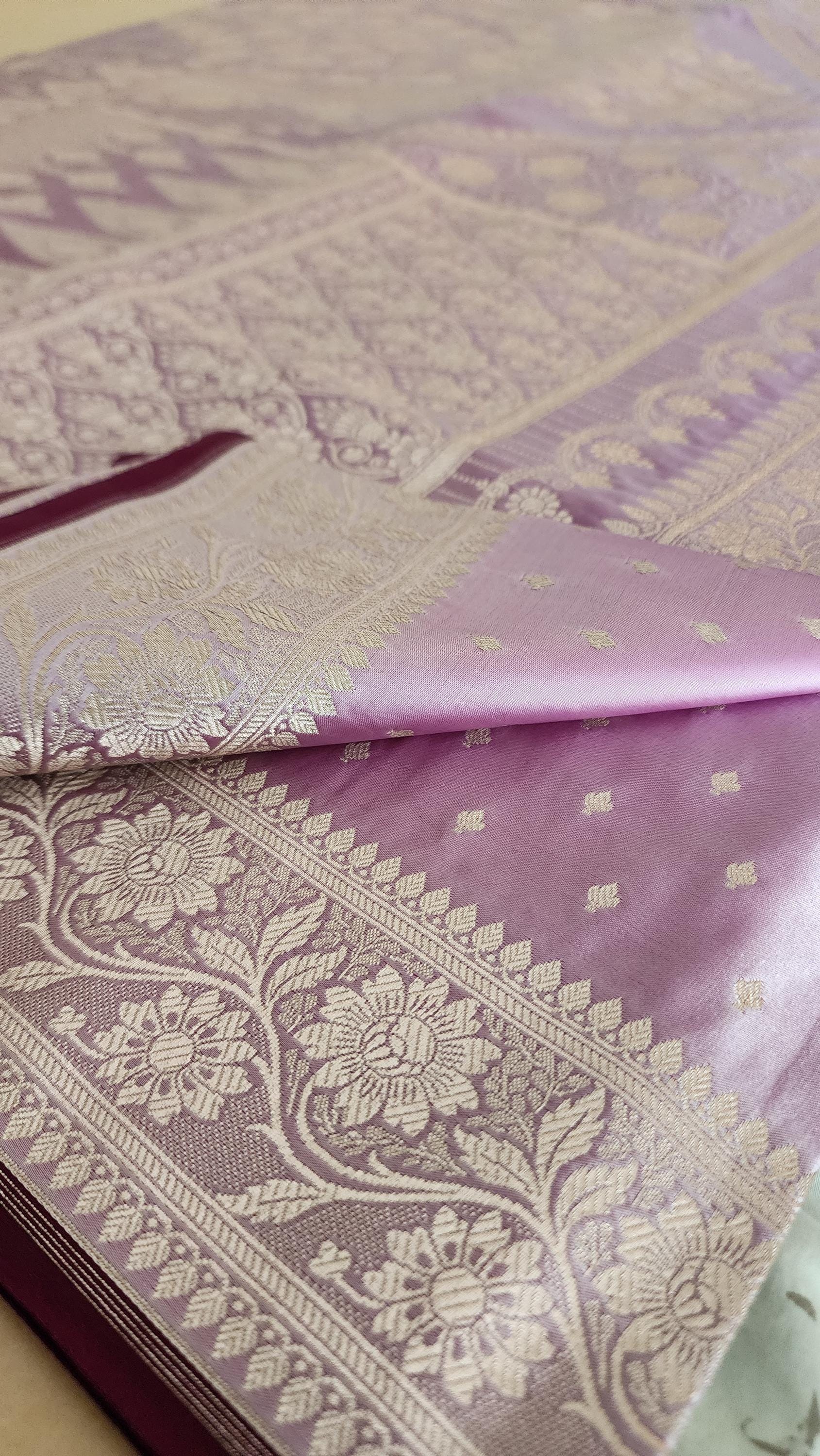 Lavender Purple Banarasi Katan Silk Saree | Light Gold Zari weaving